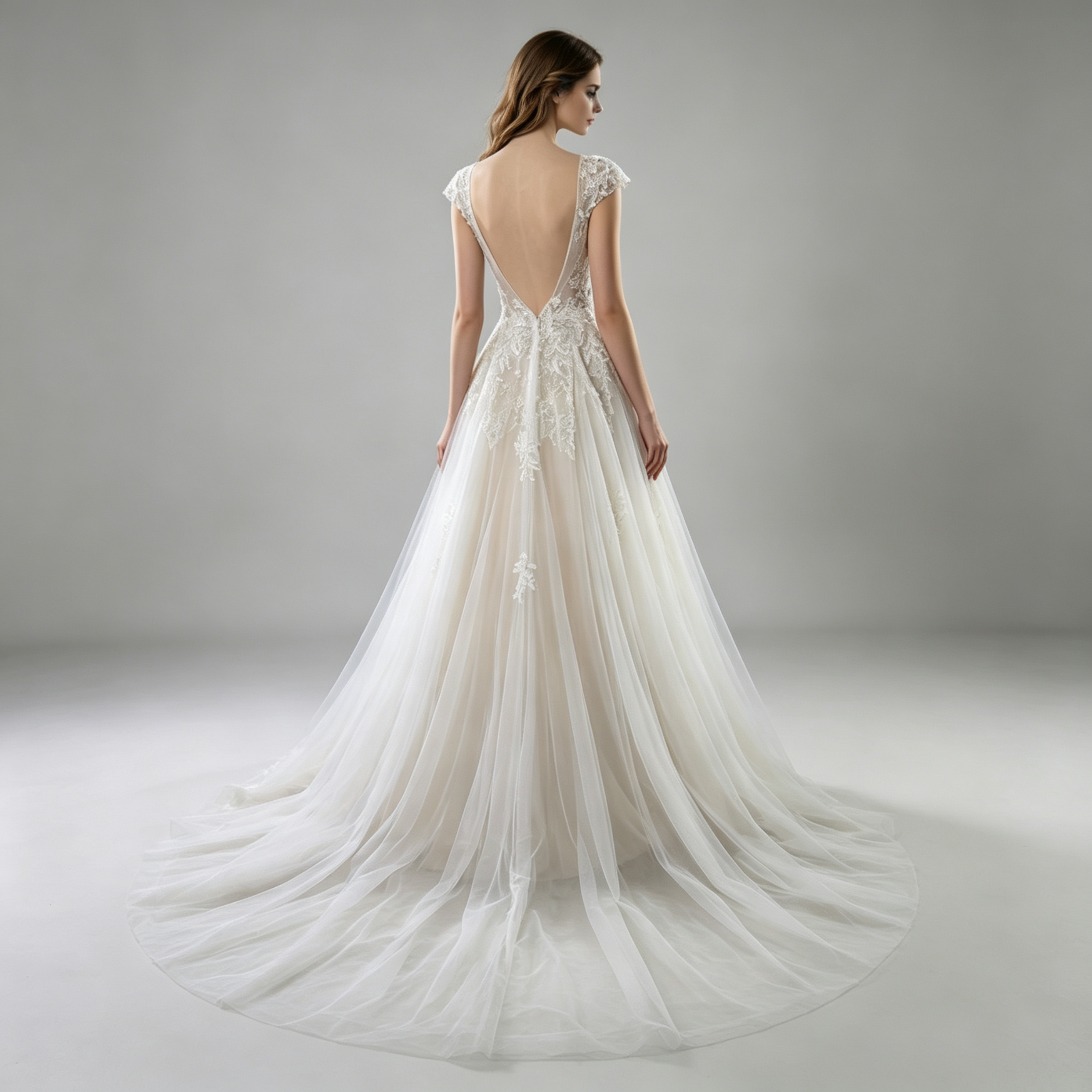 Exquisite A-Line Tulle 3D Floral Lace Wedding Dress - Elegant Bridal Gown
