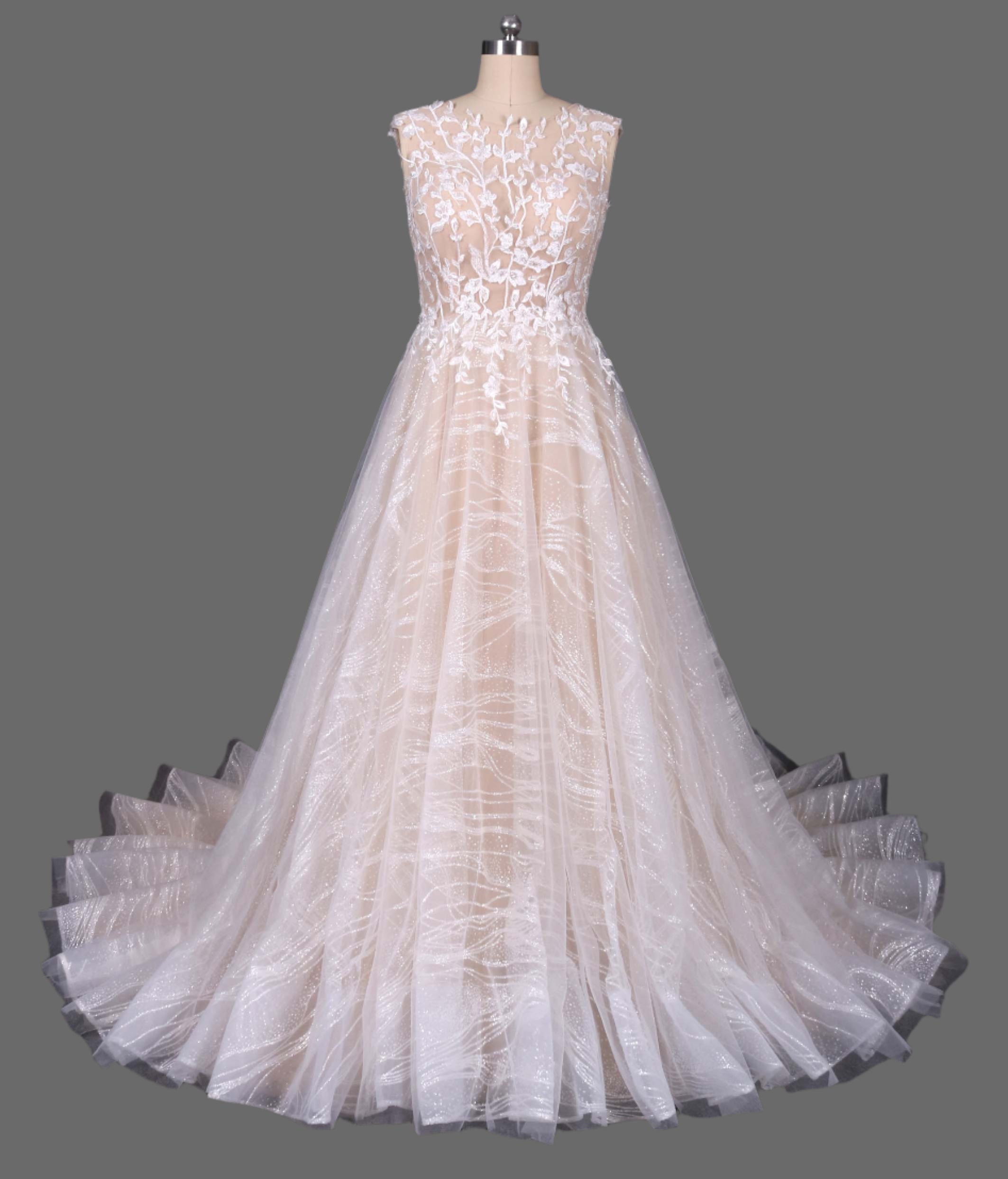 Exquisite A-line Tulle Sleeveless Wedding Dress with Chapel Train