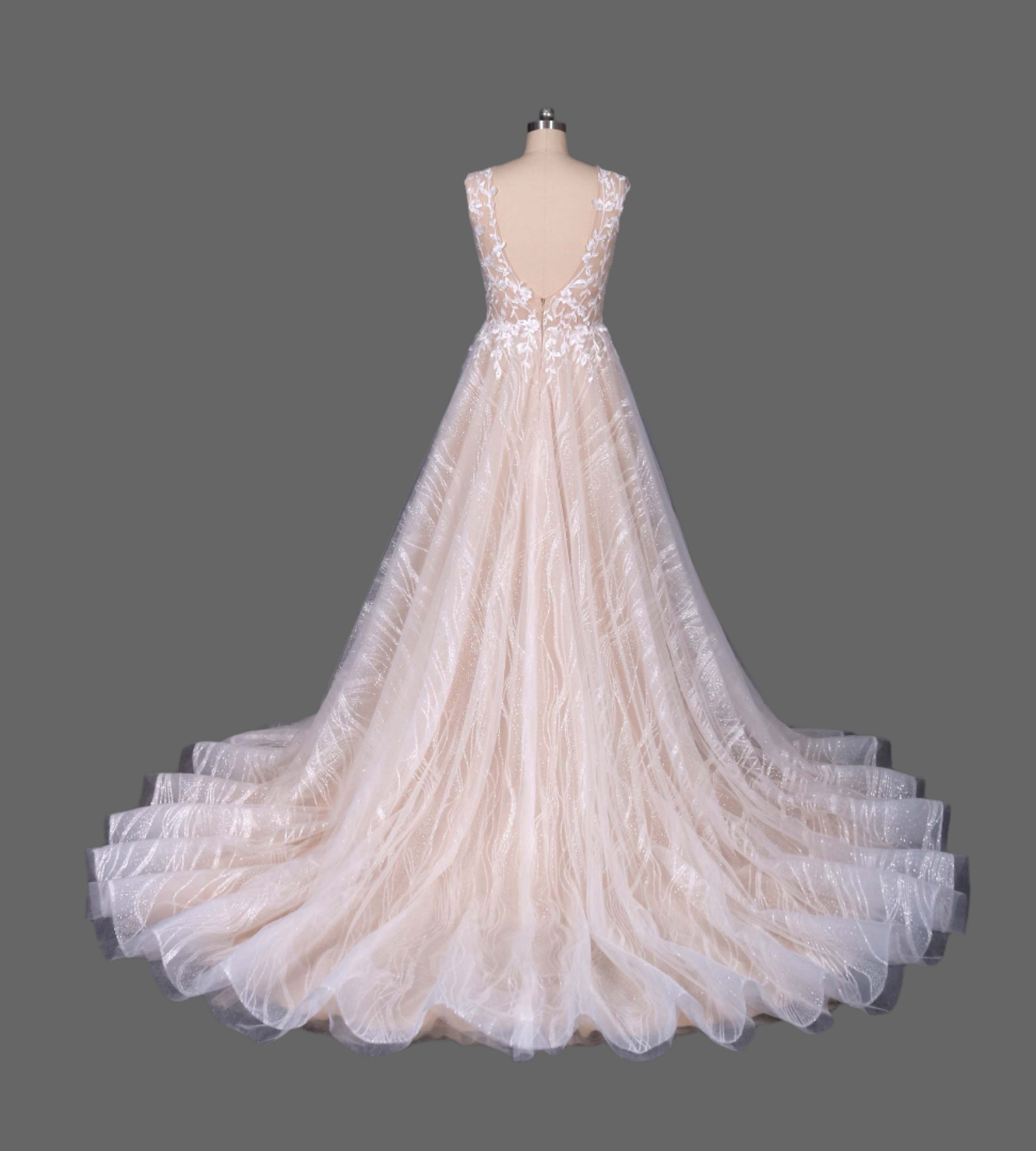 Exquisite A-line Tulle Sleeveless Wedding Dress with Chapel Train