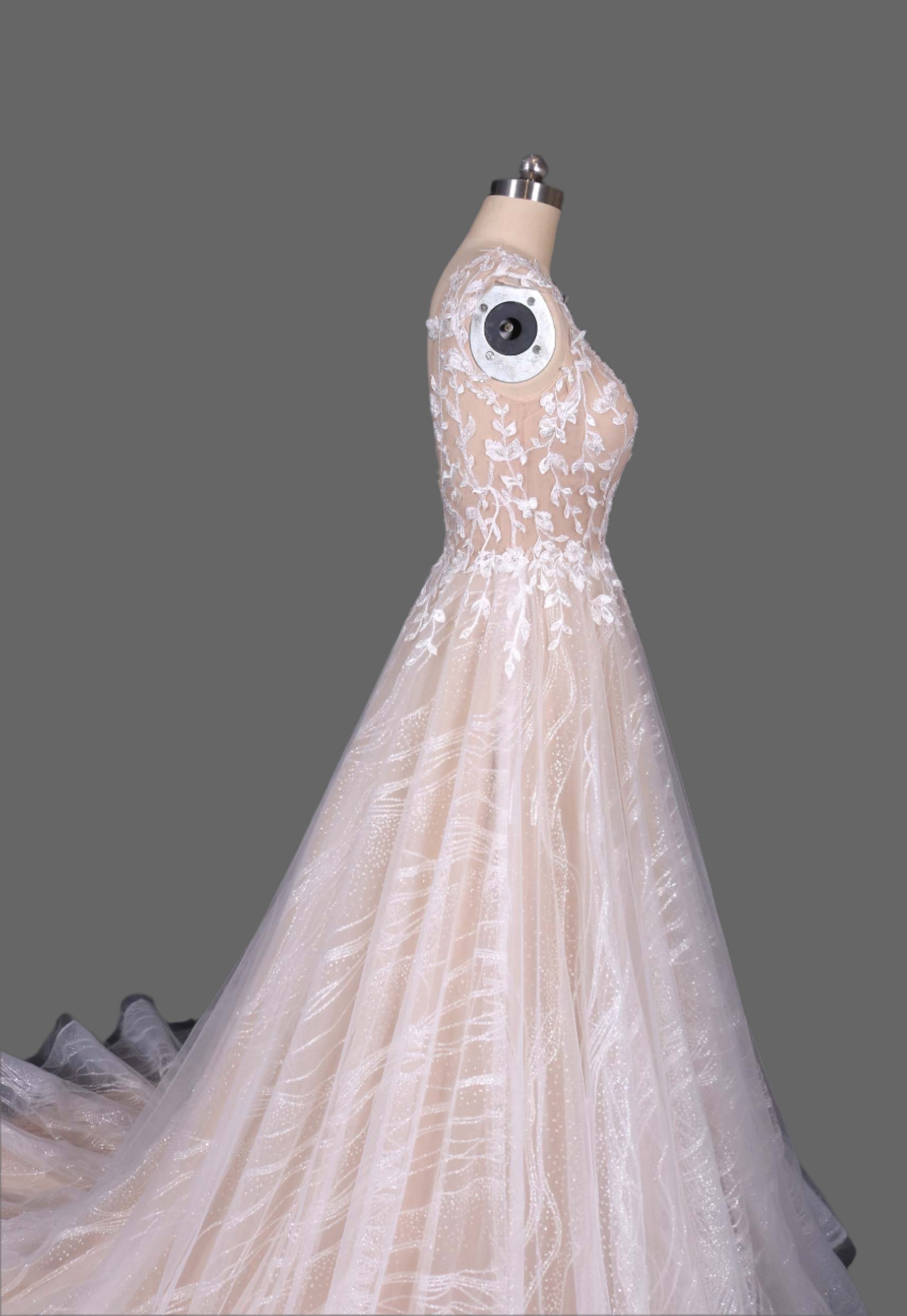 Exquisite A-line Tulle Sleeveless Wedding Dress with Chapel Train