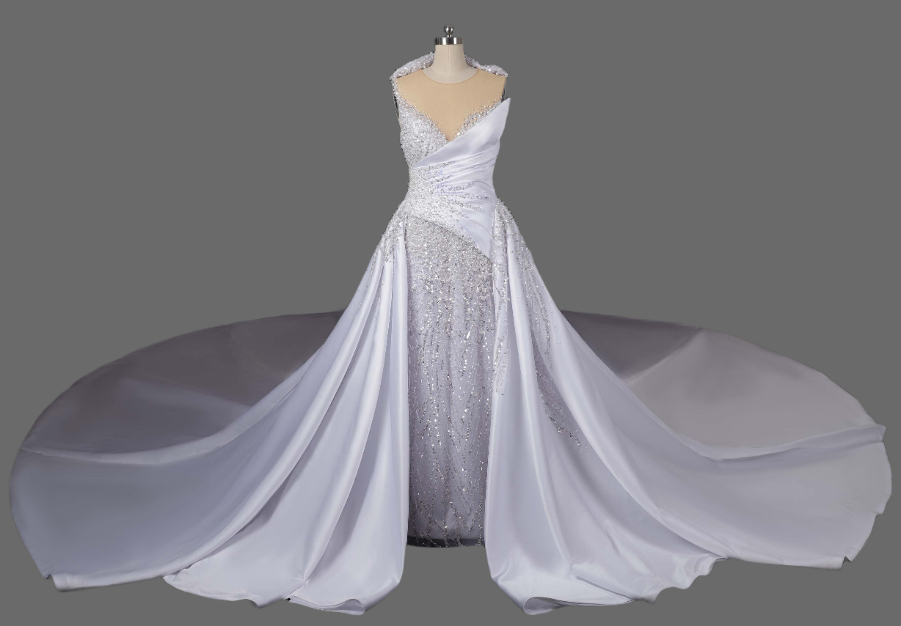 Exquisite  Draped Satin Ball Gown Wedding Dress With Heavy Beadwork