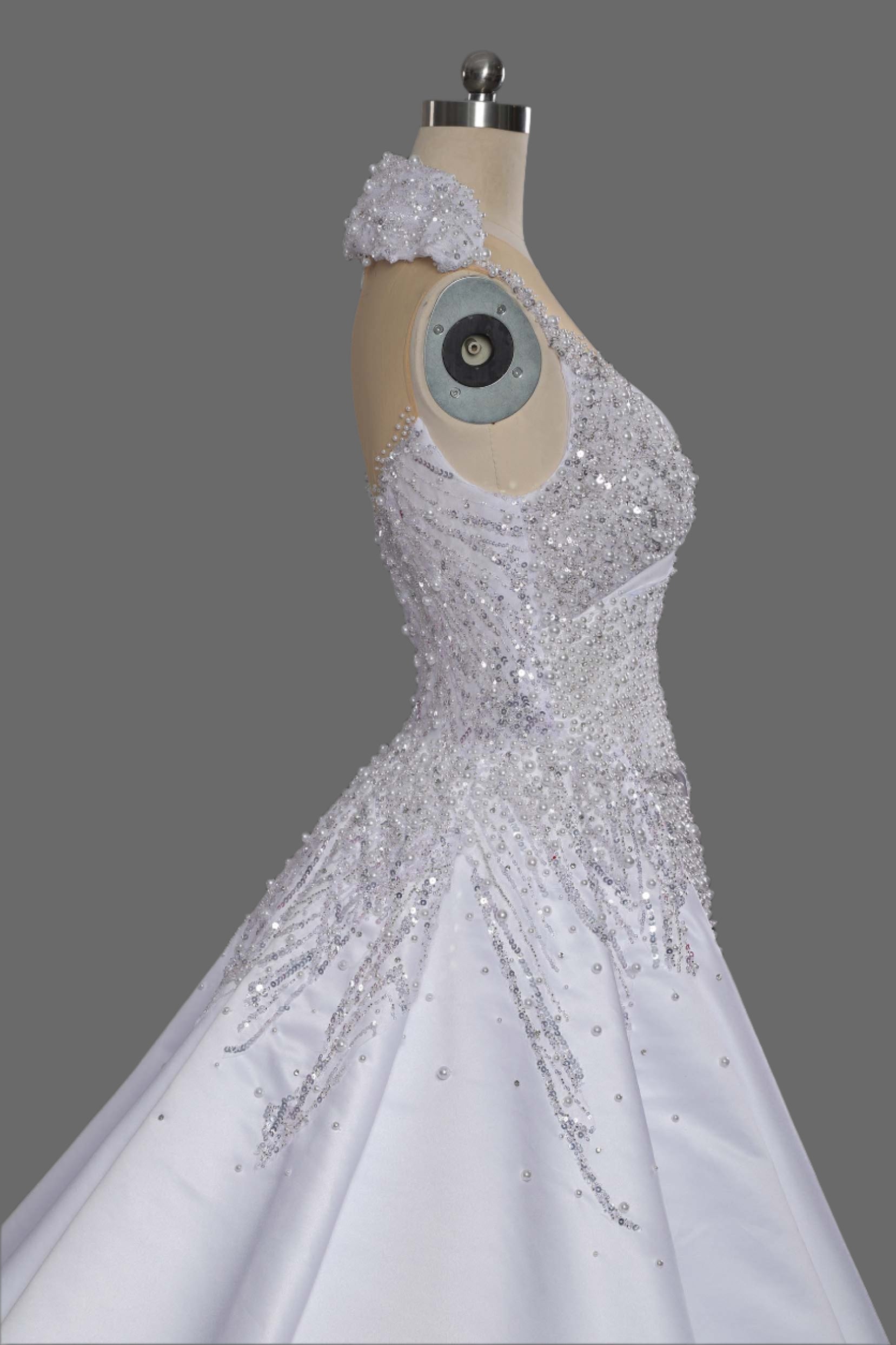 Exquisite  Draped Satin Ball Gown Wedding Dress With Heavy Beadwork