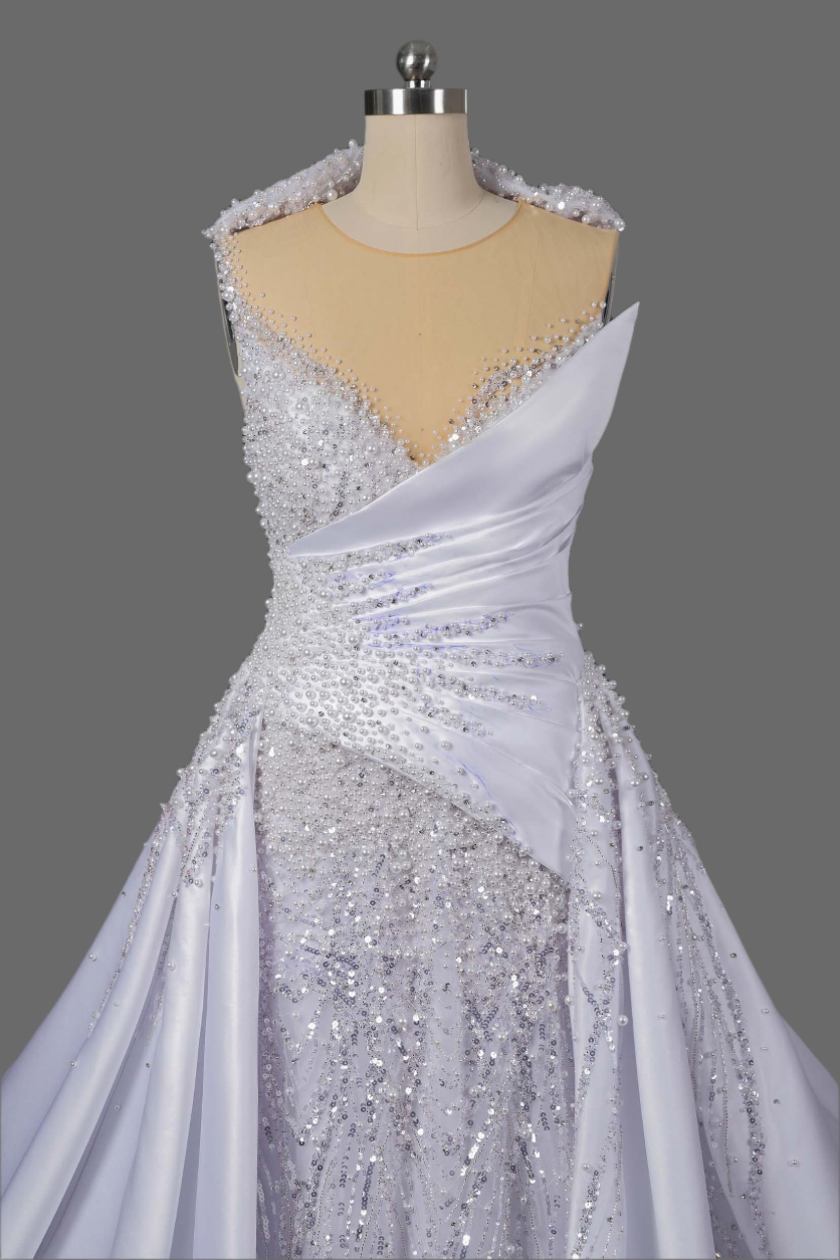 Exquisite  Draped Satin Ball Gown Wedding Dress With Heavy Beadwork