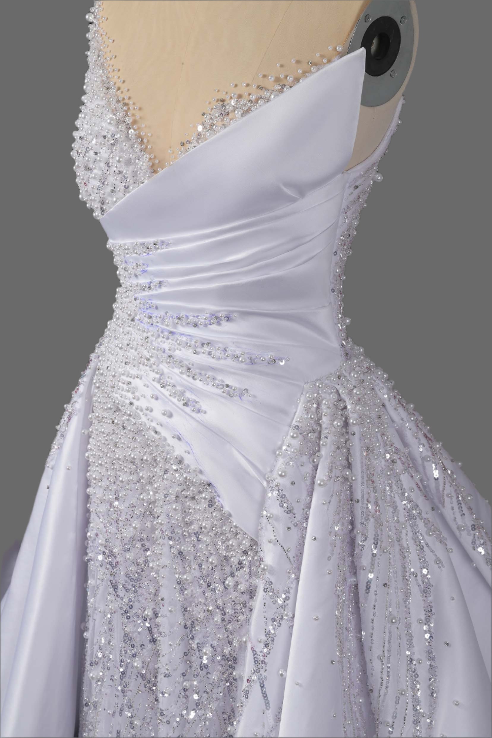 Exquisite  Draped Satin Ball Gown Wedding Dress With Heavy Beadwork