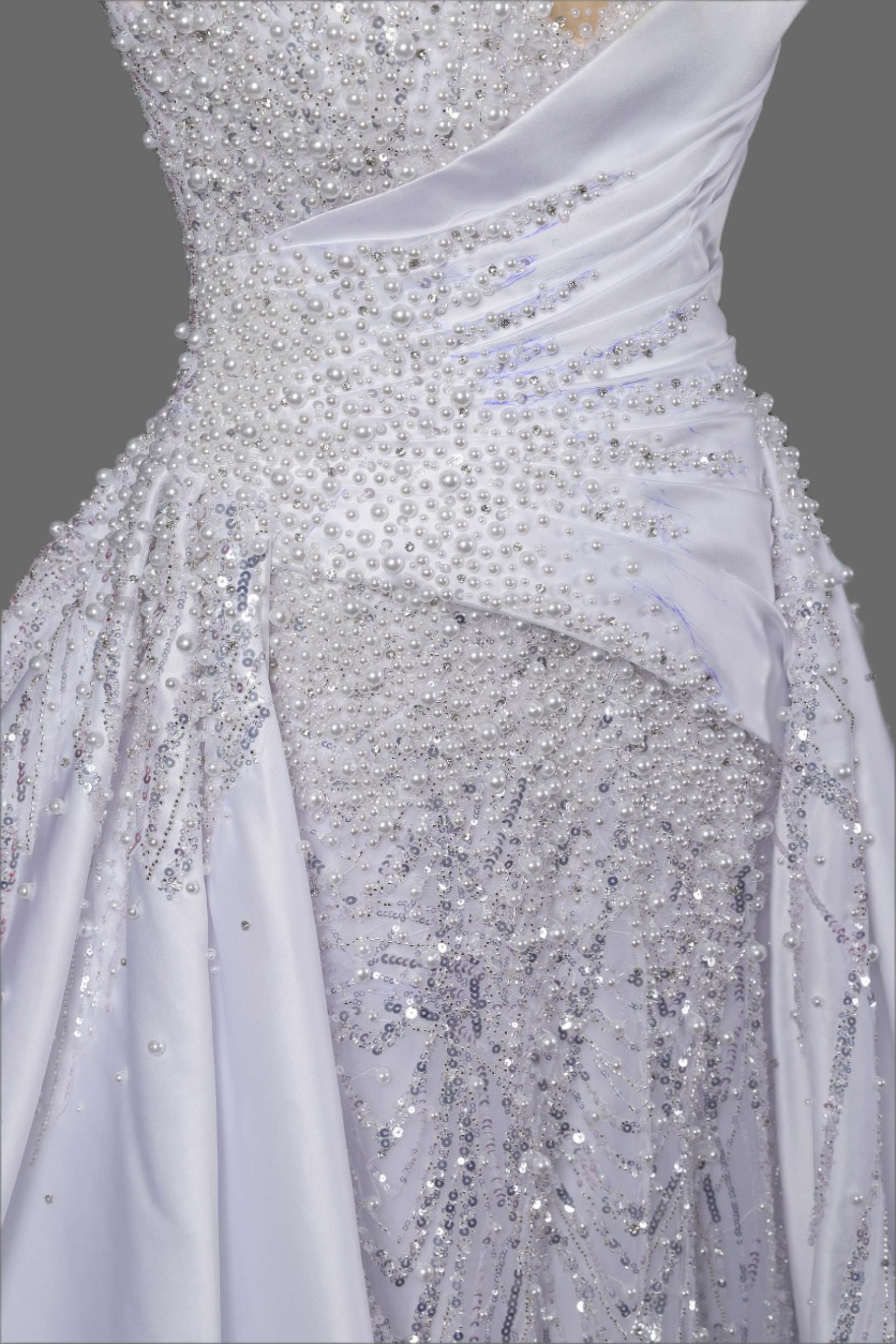 Exquisite  Draped Satin Ball Gown Wedding Dress With Heavy Beadwork