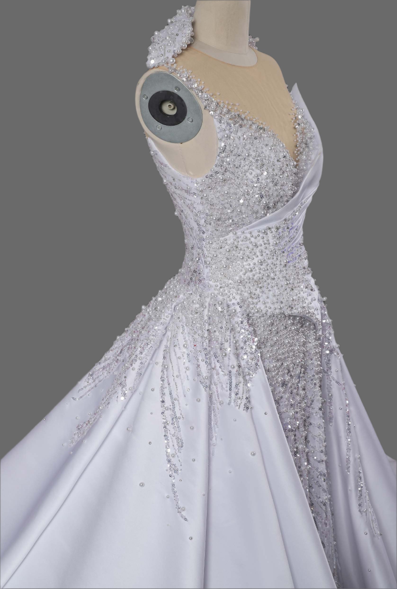 Exquisite  Draped Satin Ball Gown Wedding Dress With Heavy Beadwork