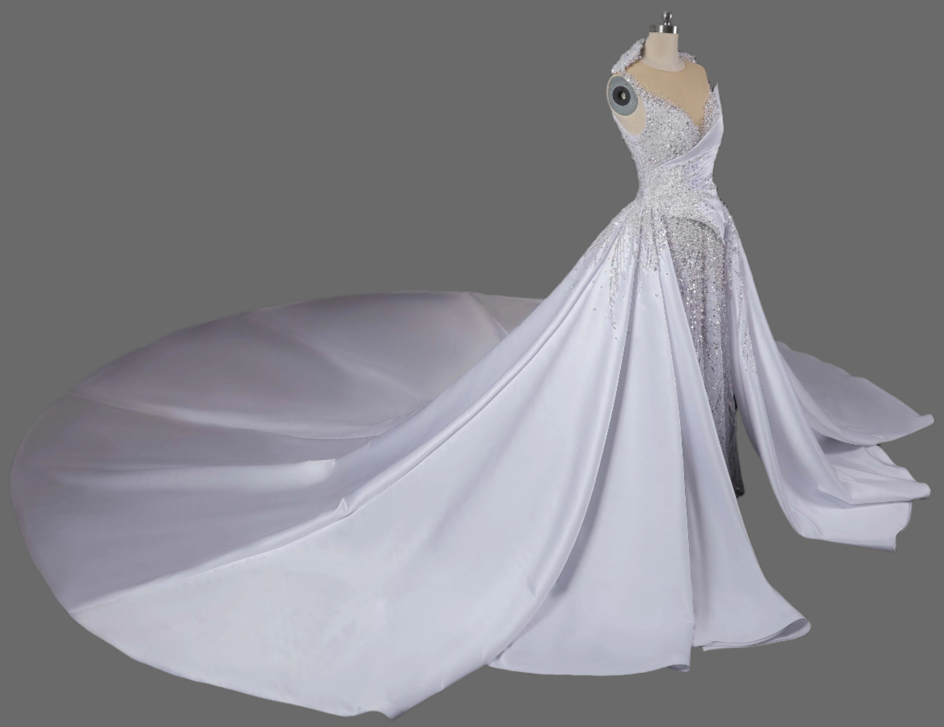 Exquisite  Draped Satin Ball Gown Wedding Dress With Heavy Beadwork