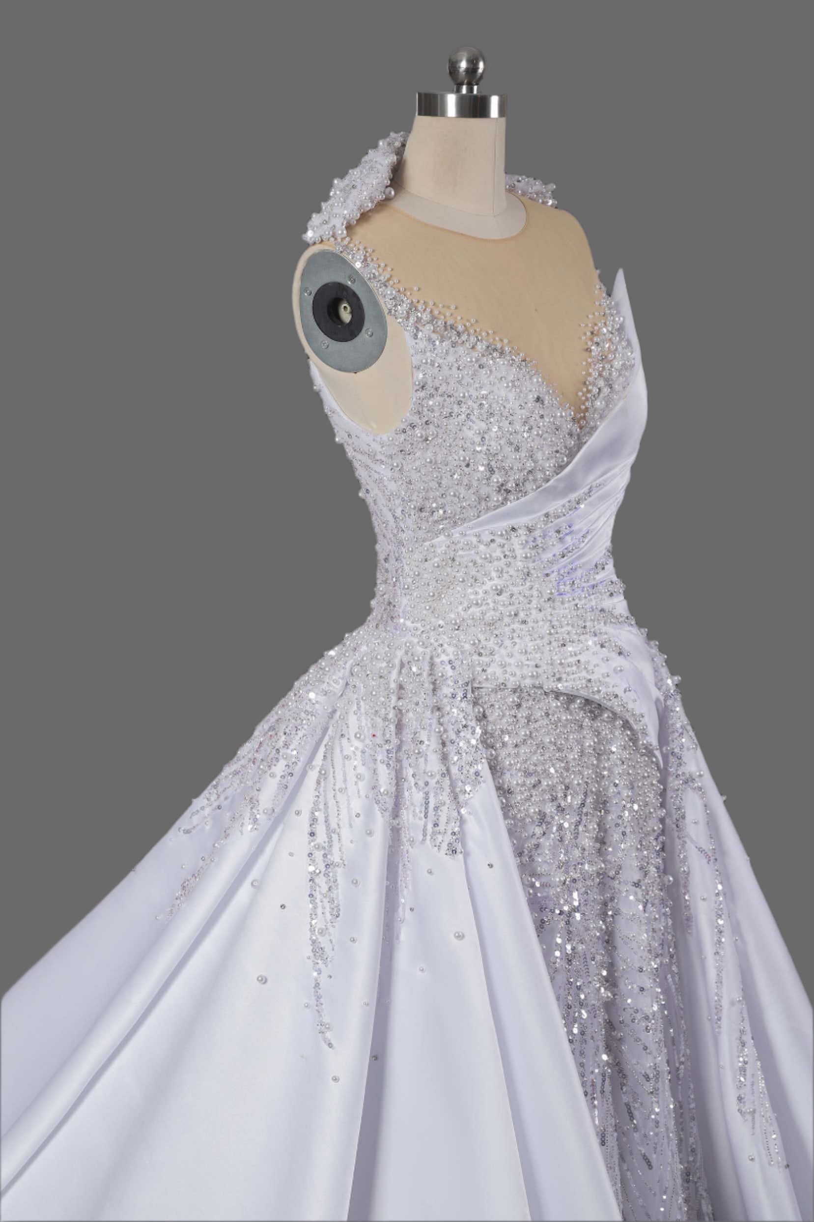 Exquisite  Draped Satin Ball Gown Wedding Dress With Heavy Beadwork