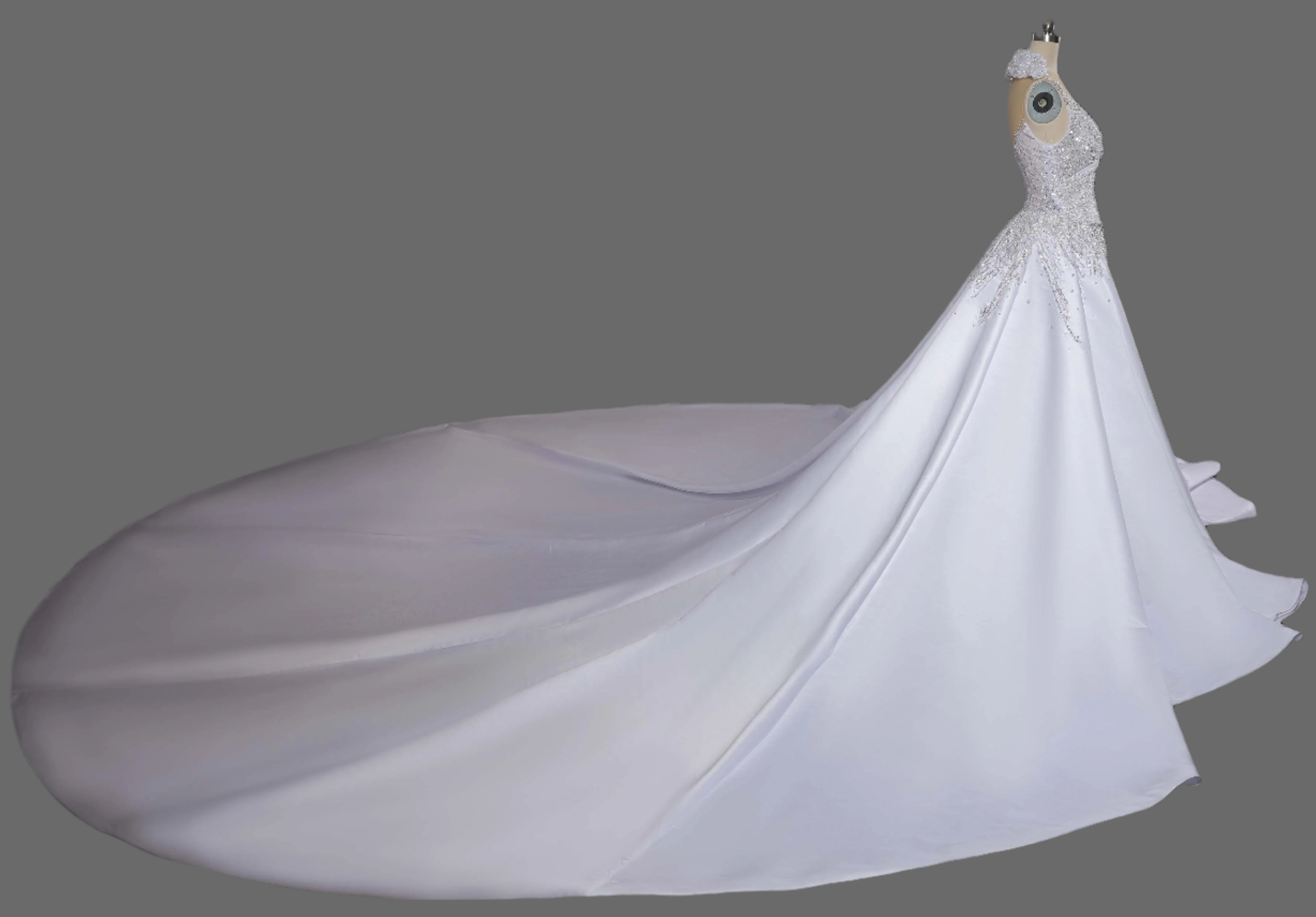 Exquisite  Draped Satin Ball Gown Wedding Dress With Heavy Beadwork