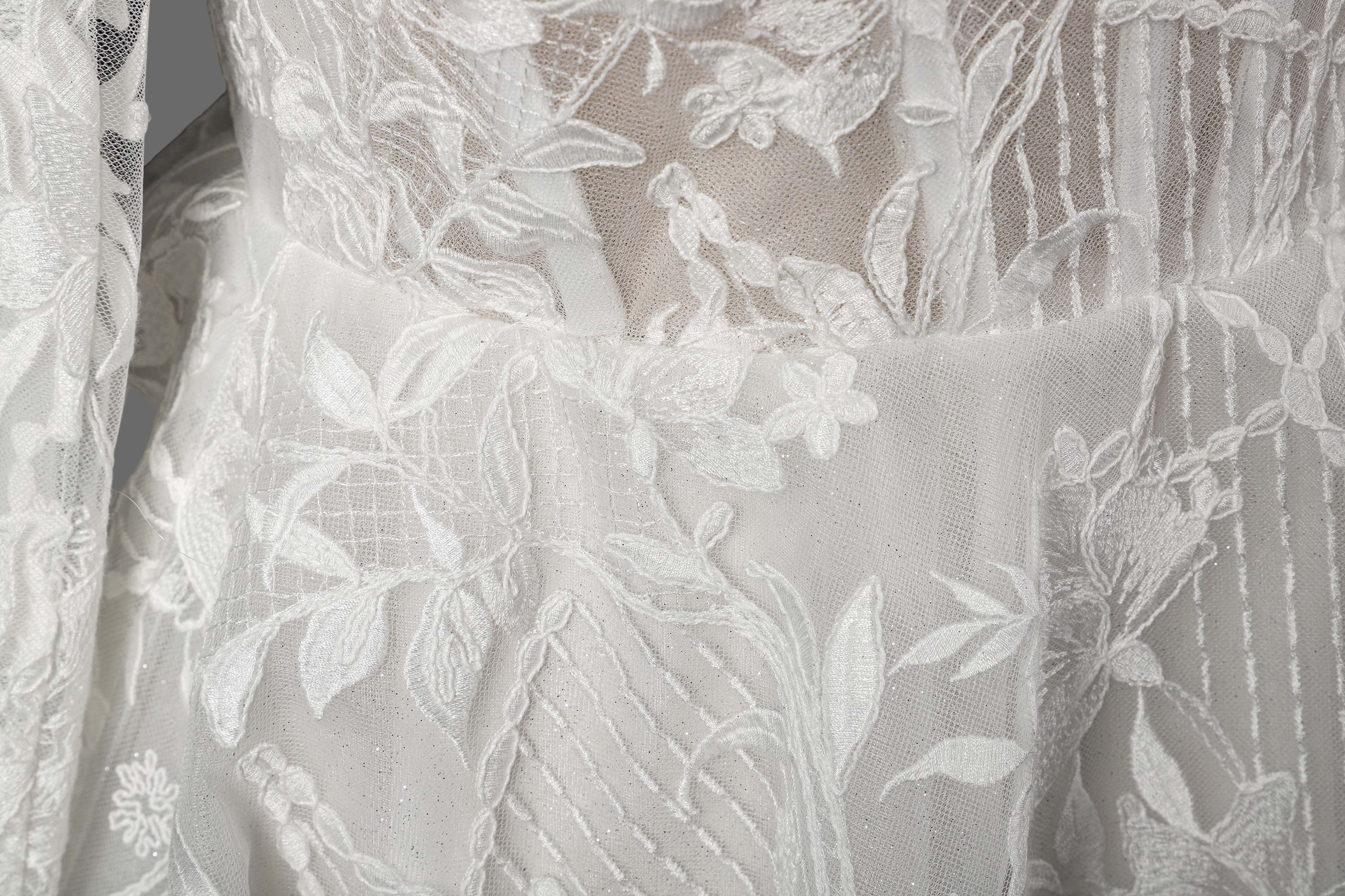 Feather Embellished Short Wedding Dress with Floral Lace Appliques