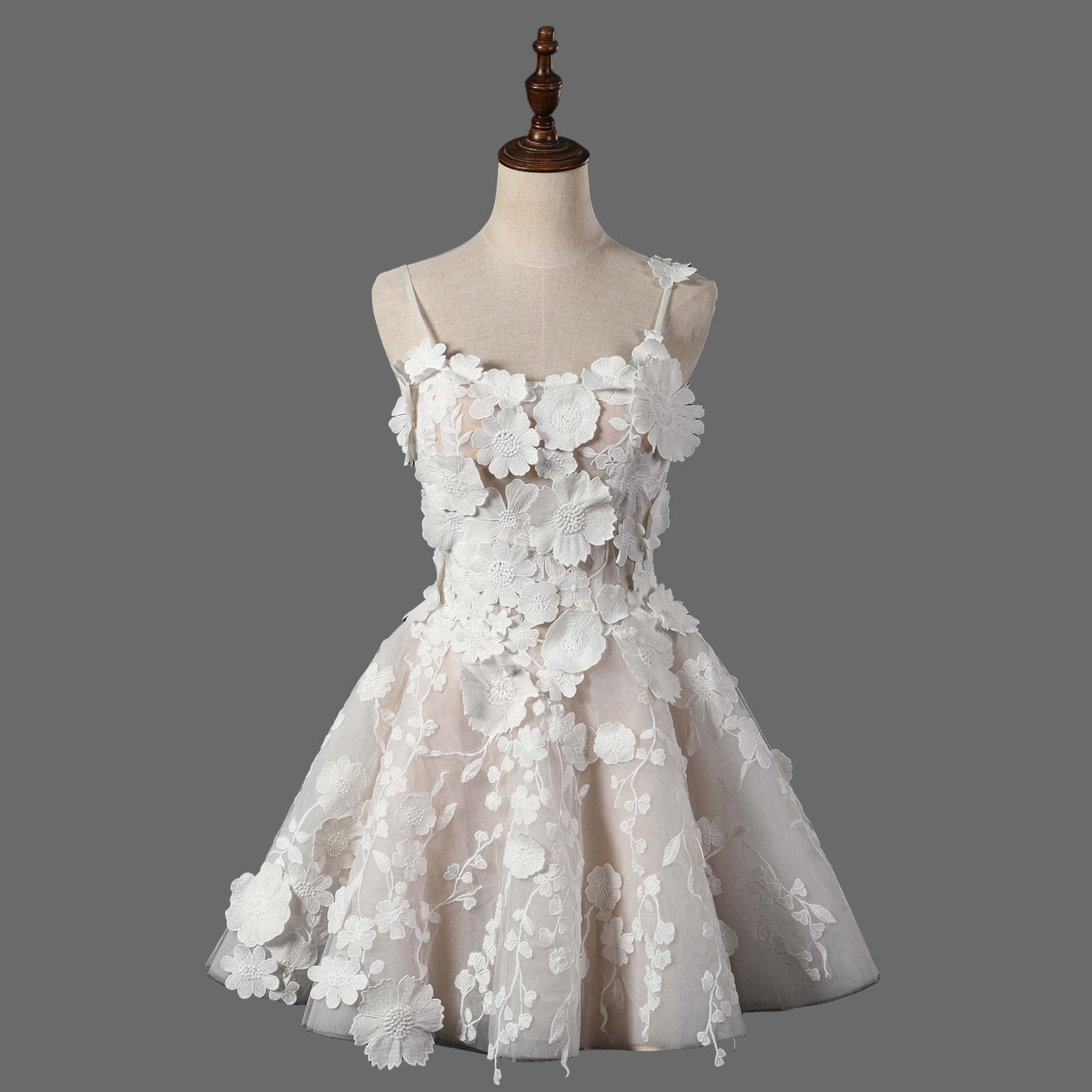 Floral Lace Applique Short Wedding Dress - A-Line Mini Bridal Gown wit OneWedDress Floral Lace Applique Short Wedding Dress - A-Line Mini Bridal Gown wit OneWedDress