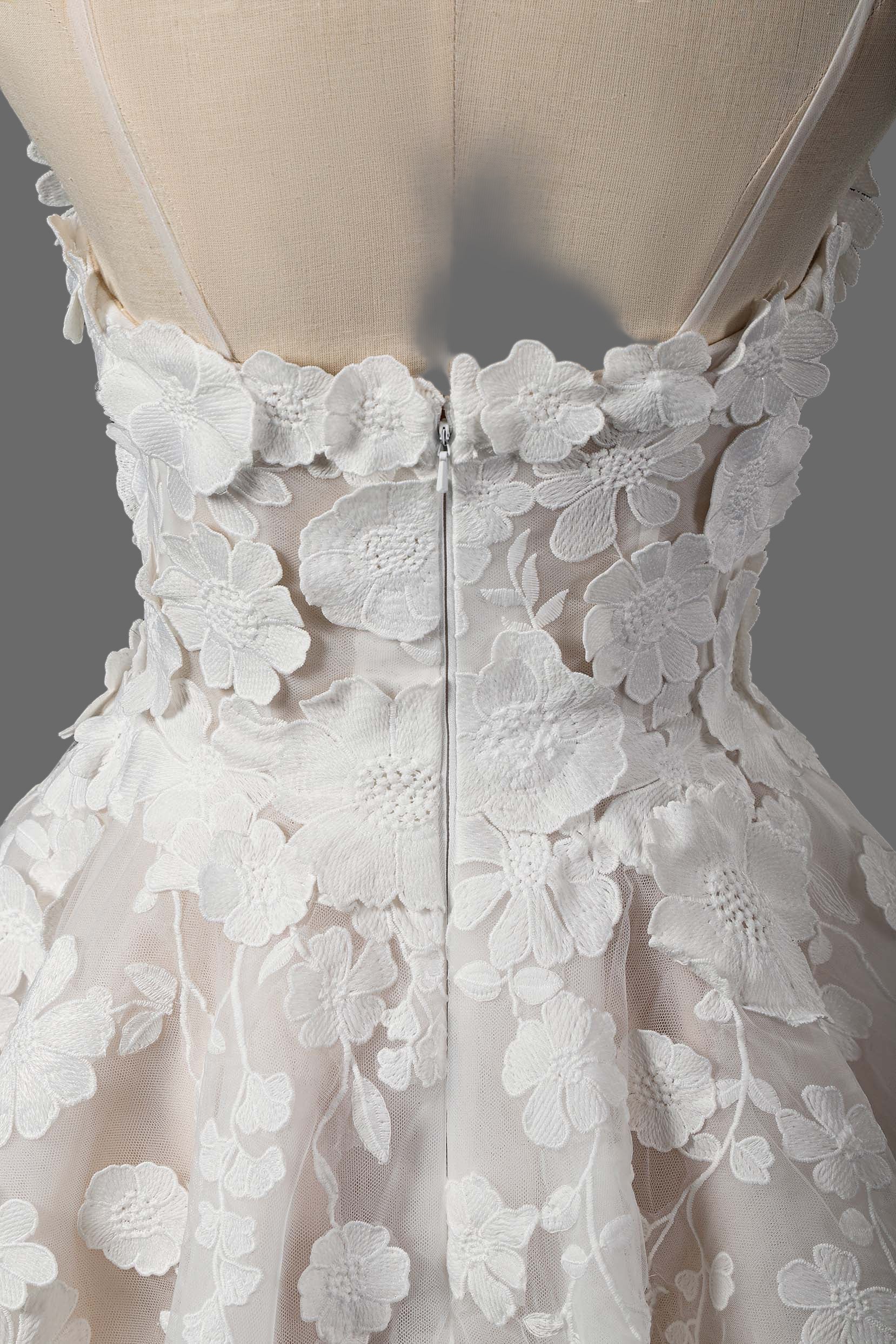 Floral Lace Applique Short Wedding Dress - A-Line Mini Bridal Gown with 3D Flowers