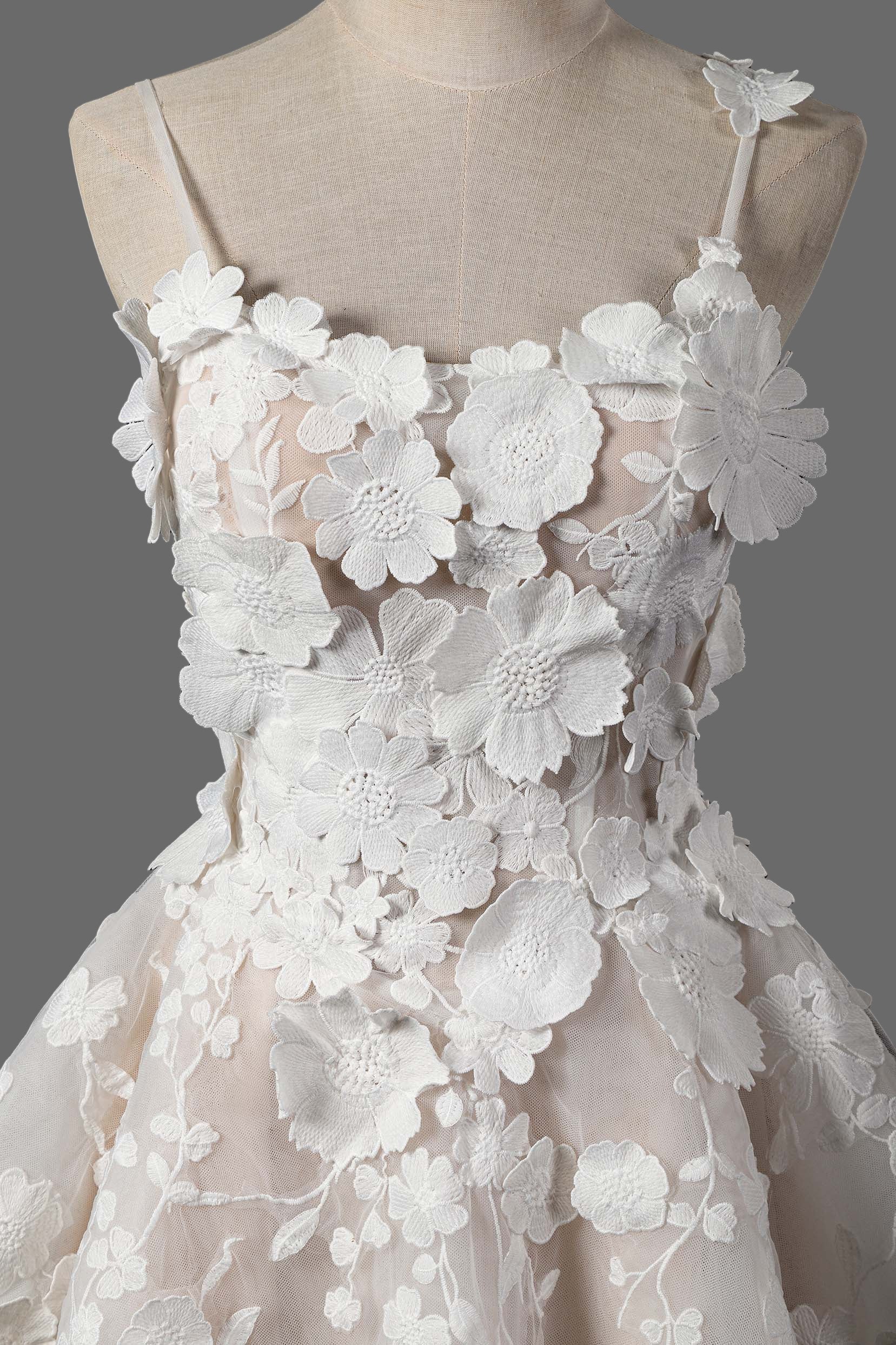 Floral Lace Applique Short Wedding Dress - A-Line Mini Bridal Gown with 3D Flowers