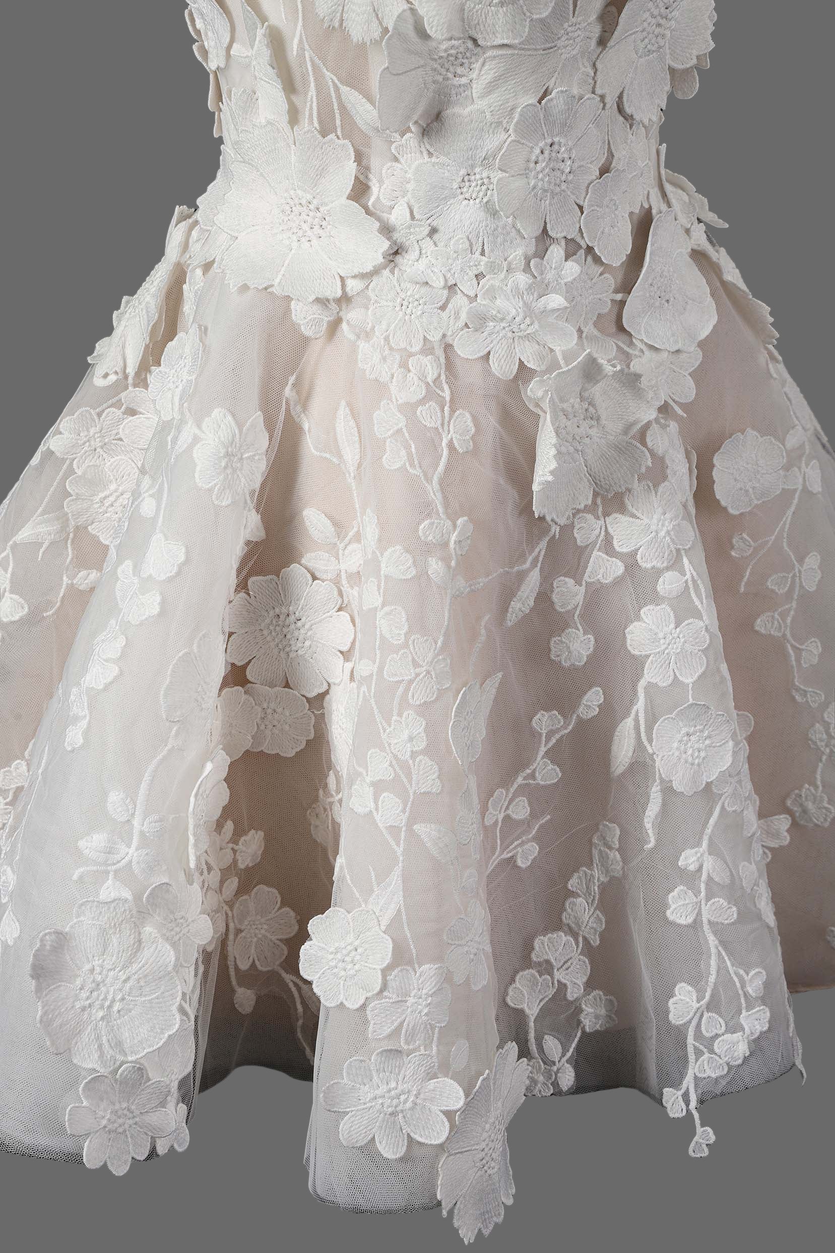 Floral Lace Applique Short Wedding Dress - A-Line Mini Bridal Gown with 3D Flowers