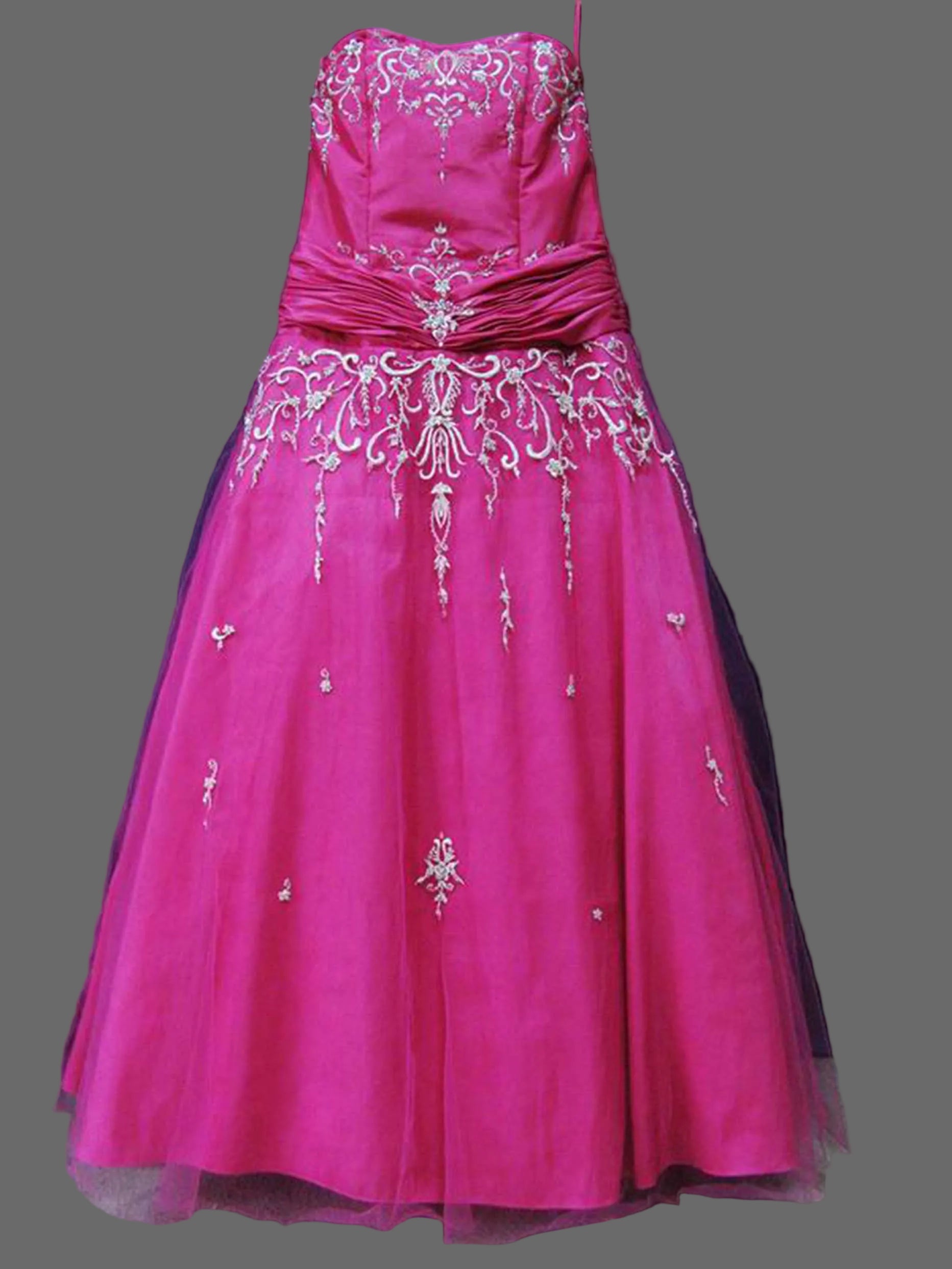 Fuchsia Girls Ball Gown Dress Strapless Beaded Embroidery Tulle Flower Girl Pageant Party Dress