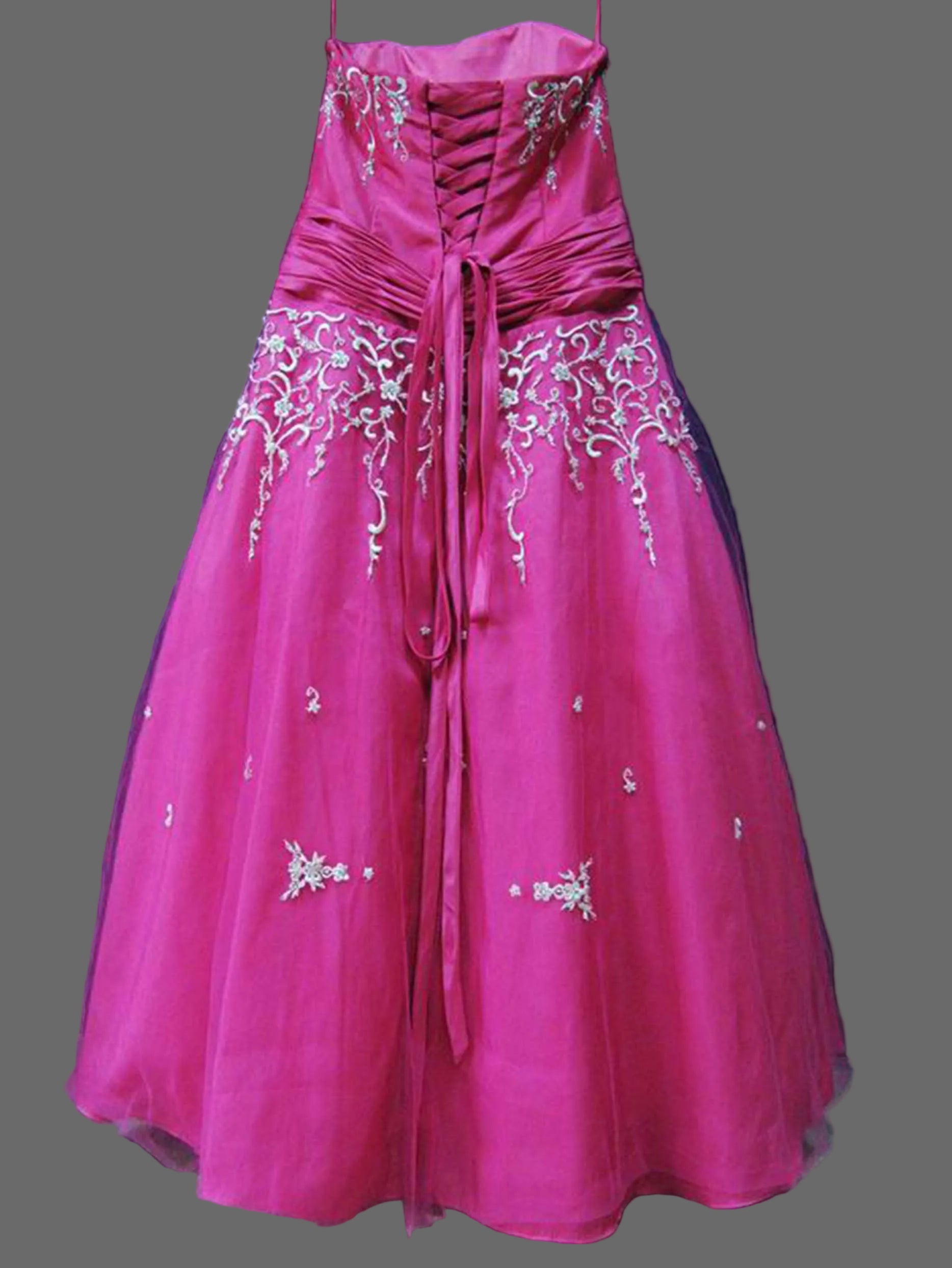 Fuchsia Girls Ball Gown Dress Strapless Beaded Embroidery Tulle Flower Girl Pageant Party Dress