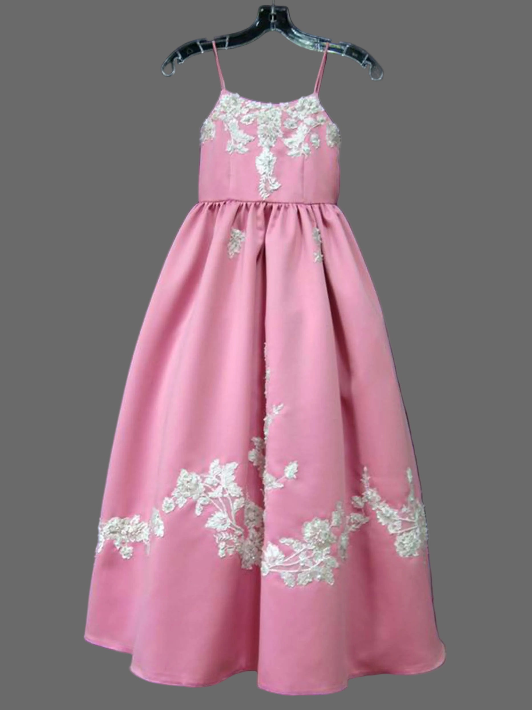 Girls Pink Satin Ball Gown Flower Girl Dress with Lace Bolero Jacket – Wedding Pageant Formal Gown
