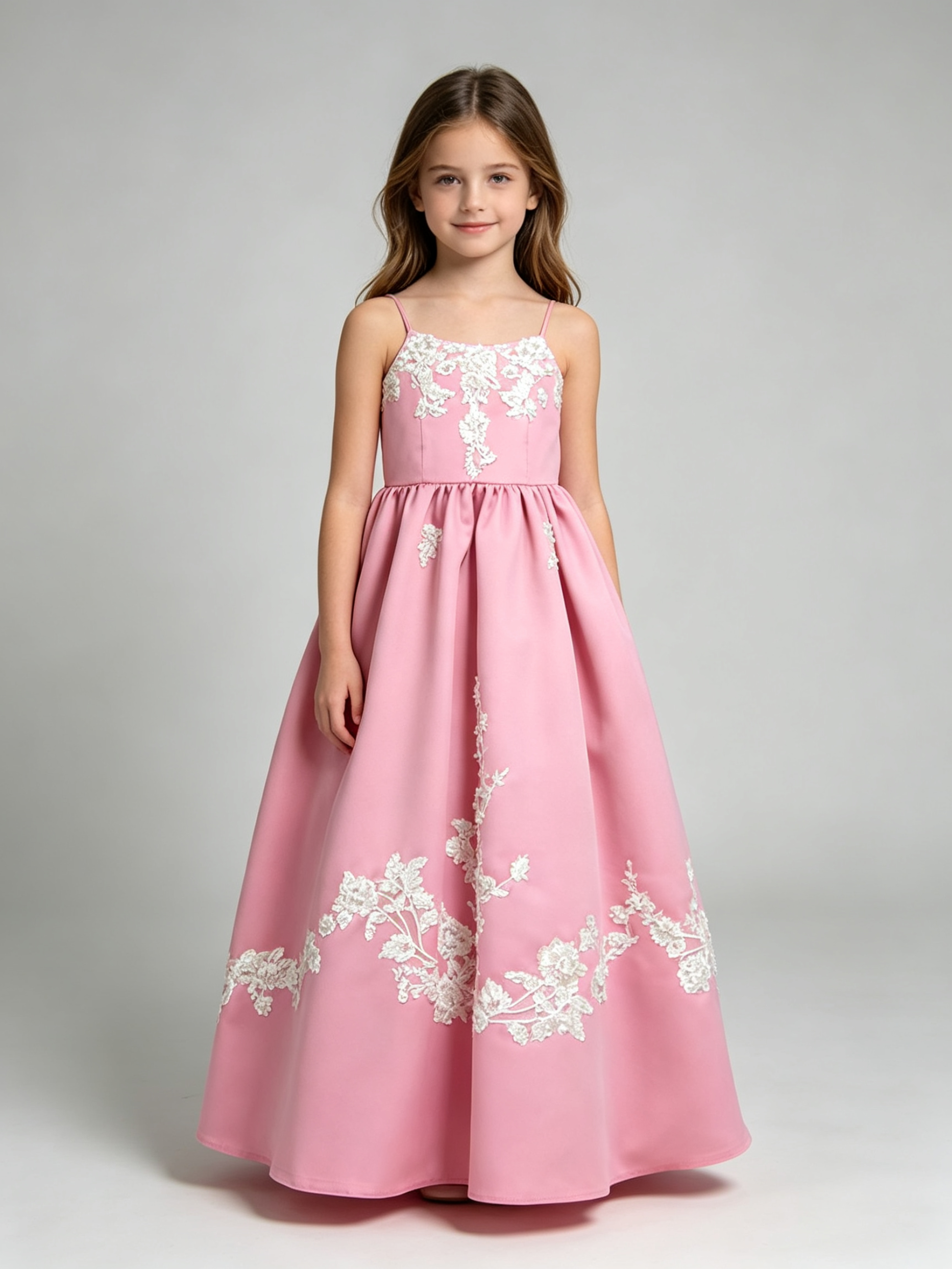 Girls Pink Satin Ball Gown Flower Girl Dress with Lace Bolero Jacket – Wedding Pageant Formal Gown