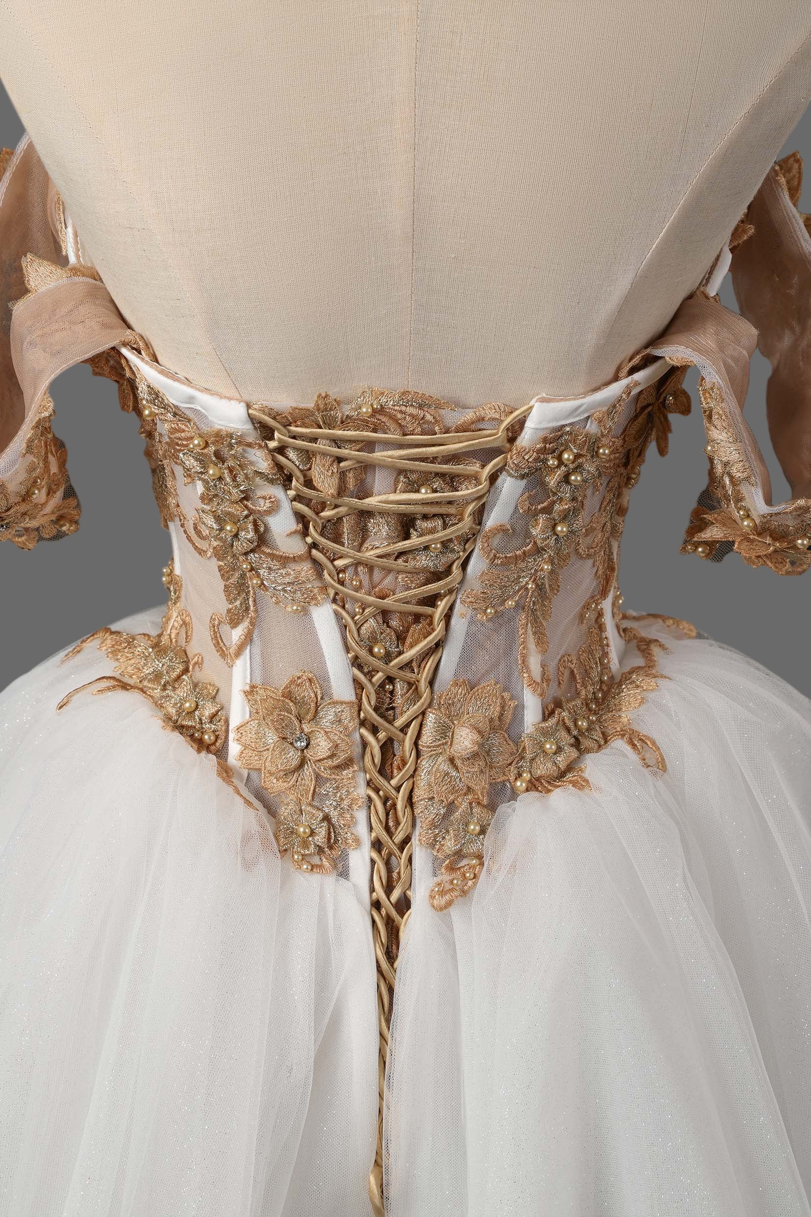 Gold Lace Off-Shoulder Short Ball Gown