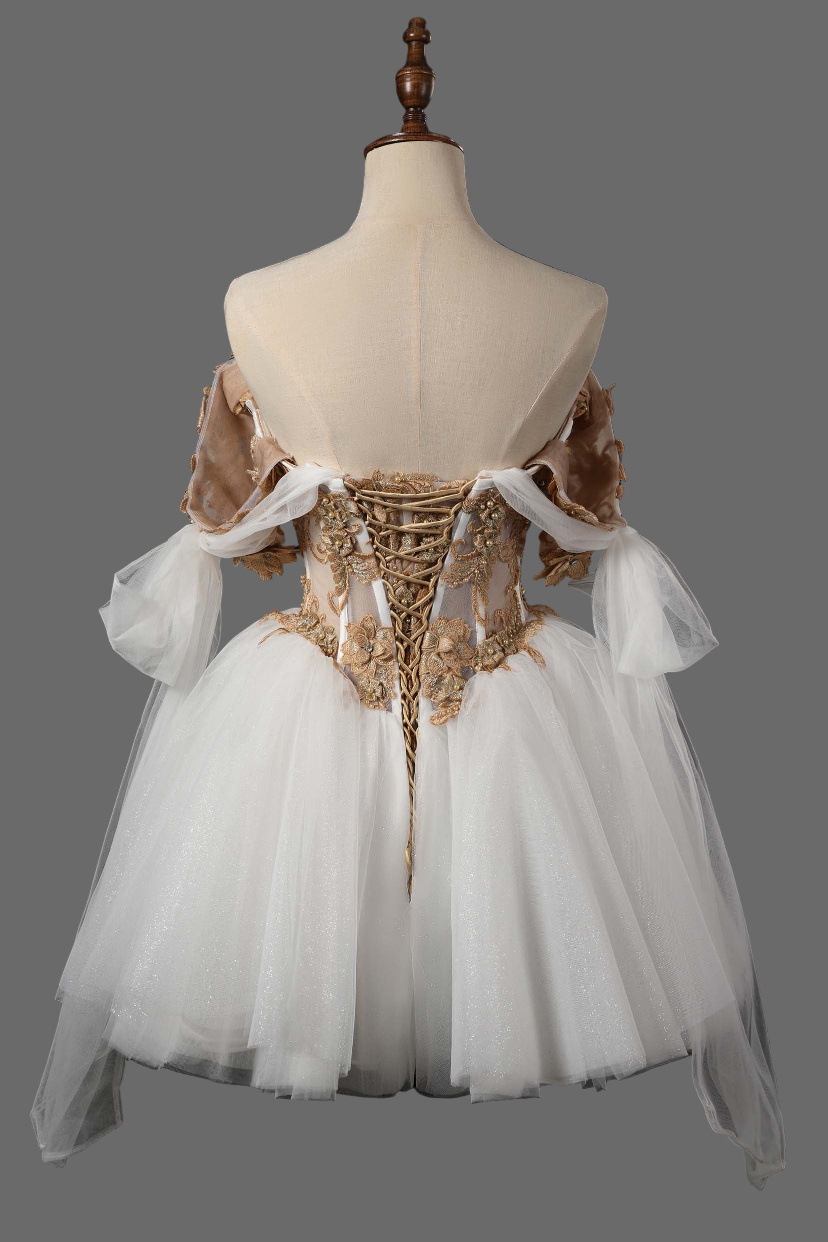 Gold Lace Off-Shoulder Short Ball Gown