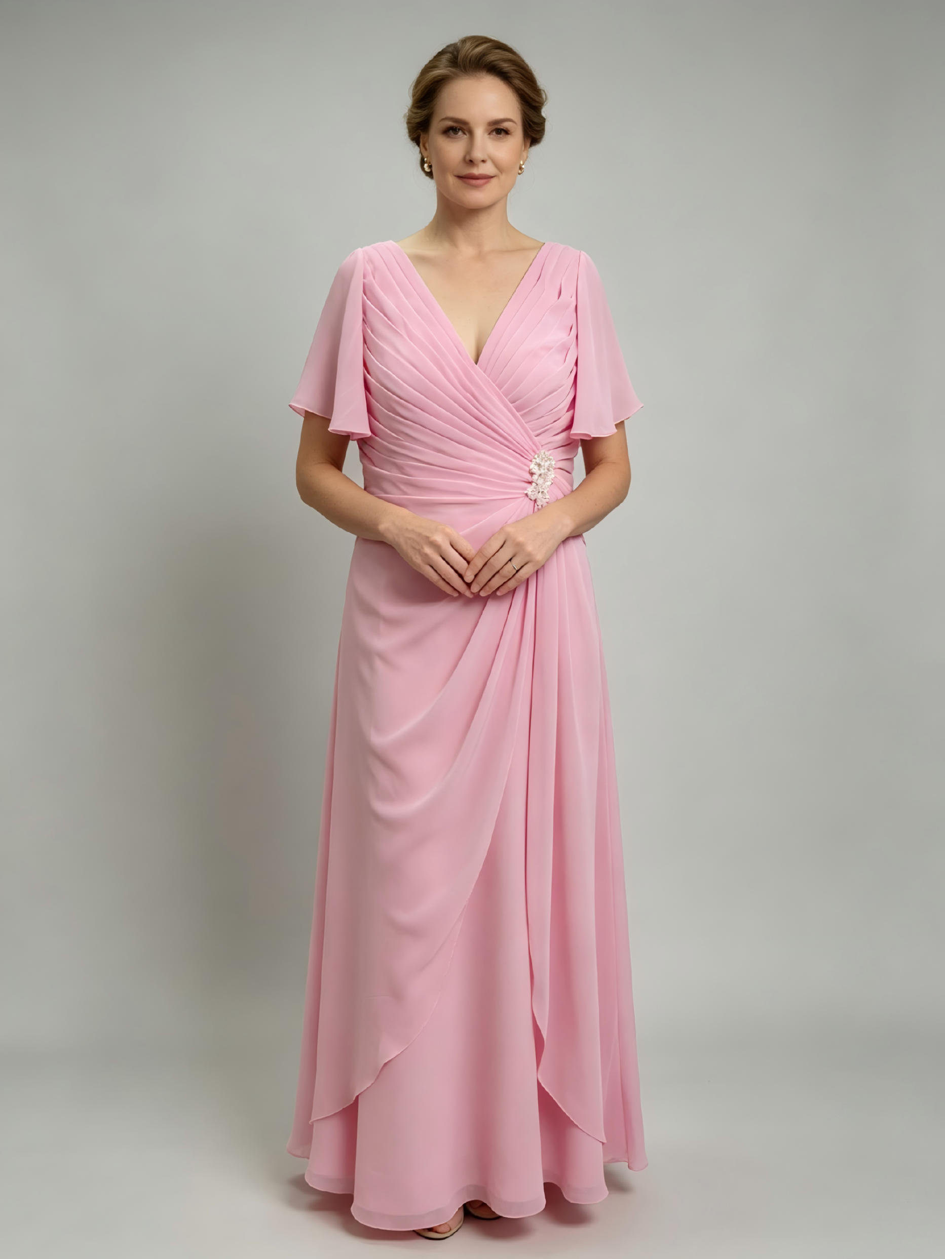 Graceful Chiffon Flutter Sleeve Dress - Perfect for Special Occasions & Celebrations