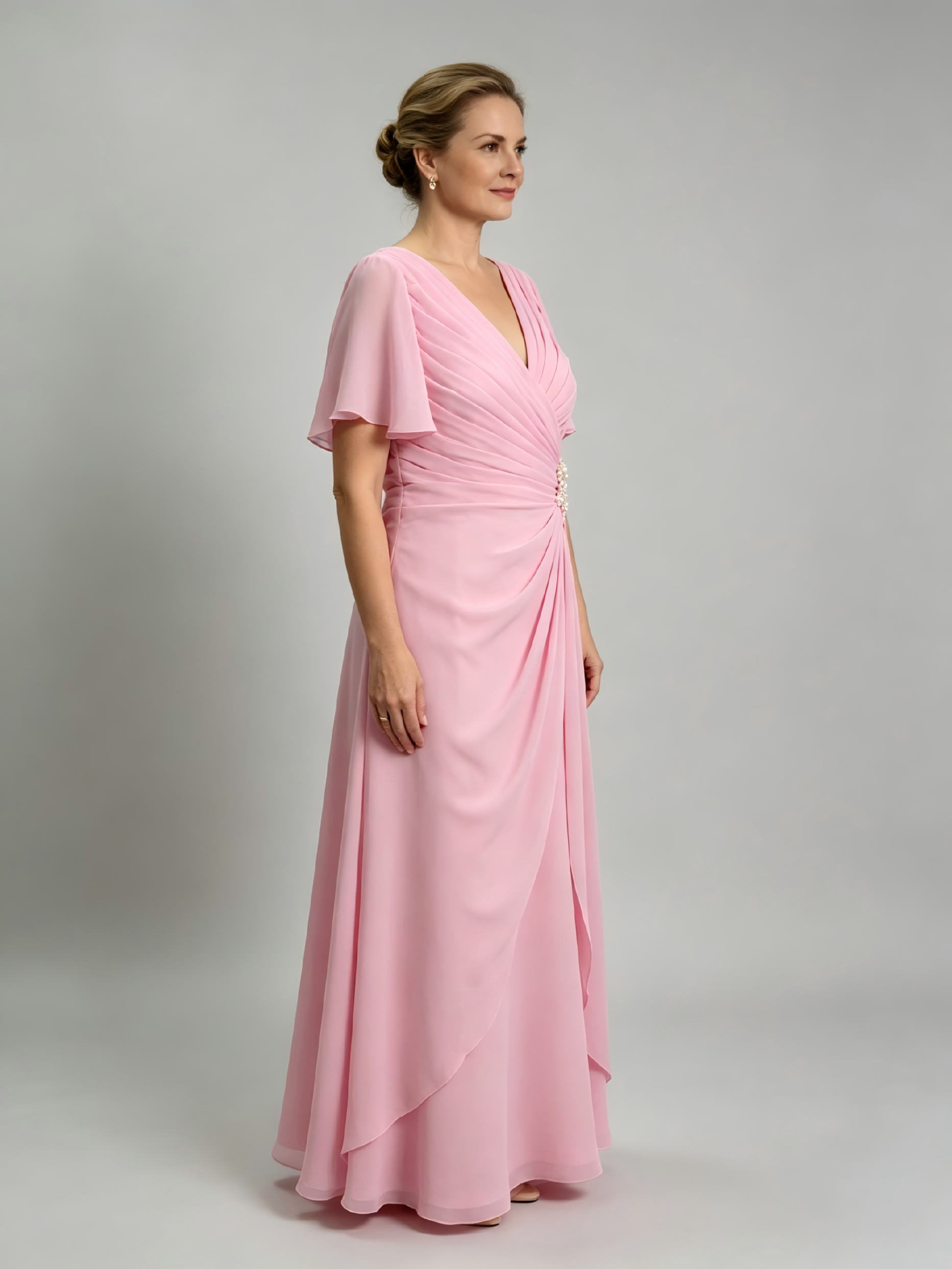 Graceful Chiffon Flutter Sleeve Dress - Perfect for Special Occasions & Celebrations