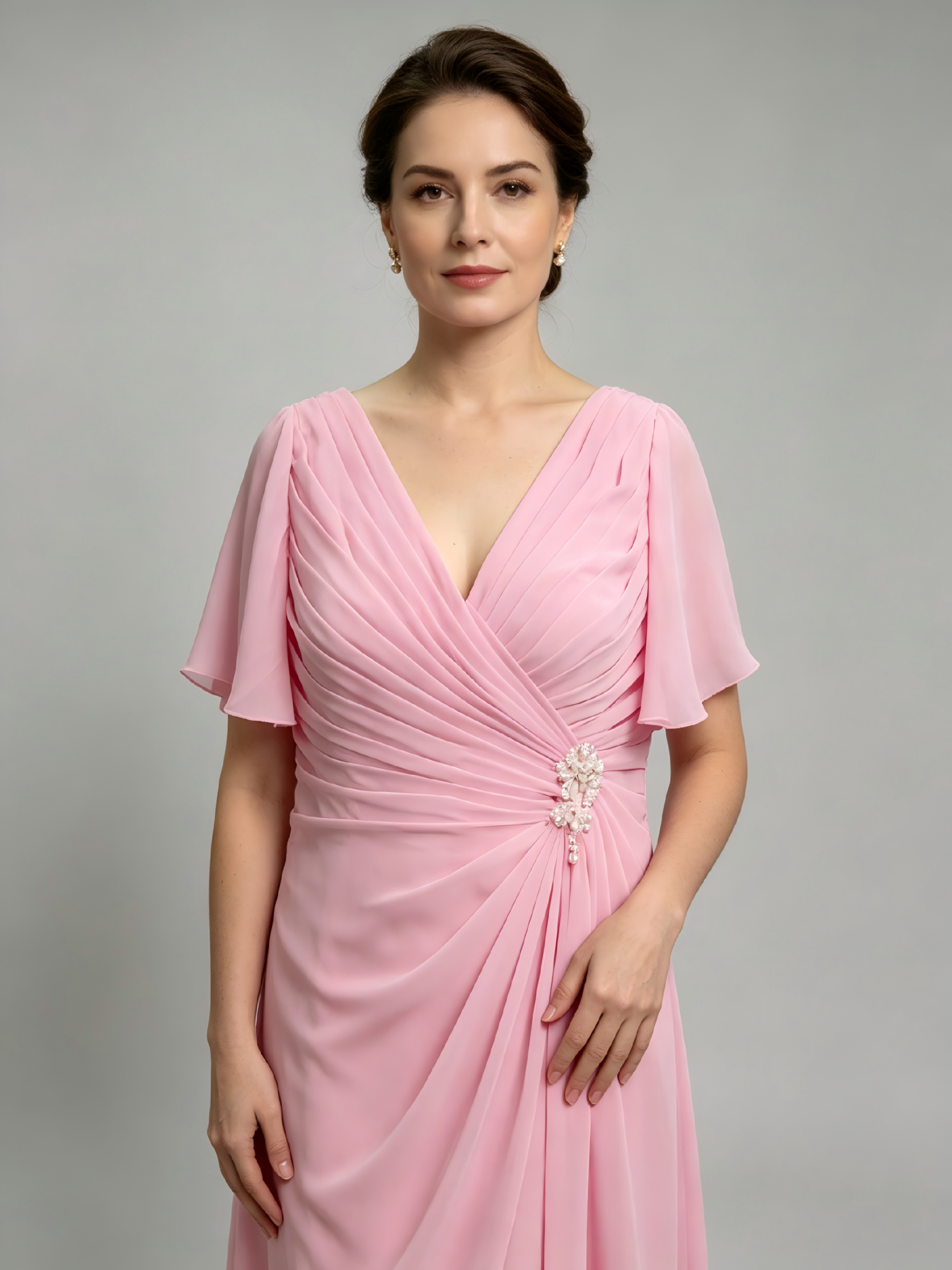 Graceful Chiffon Flutter Sleeve Dress - Perfect for Special Occasions & Celebrations