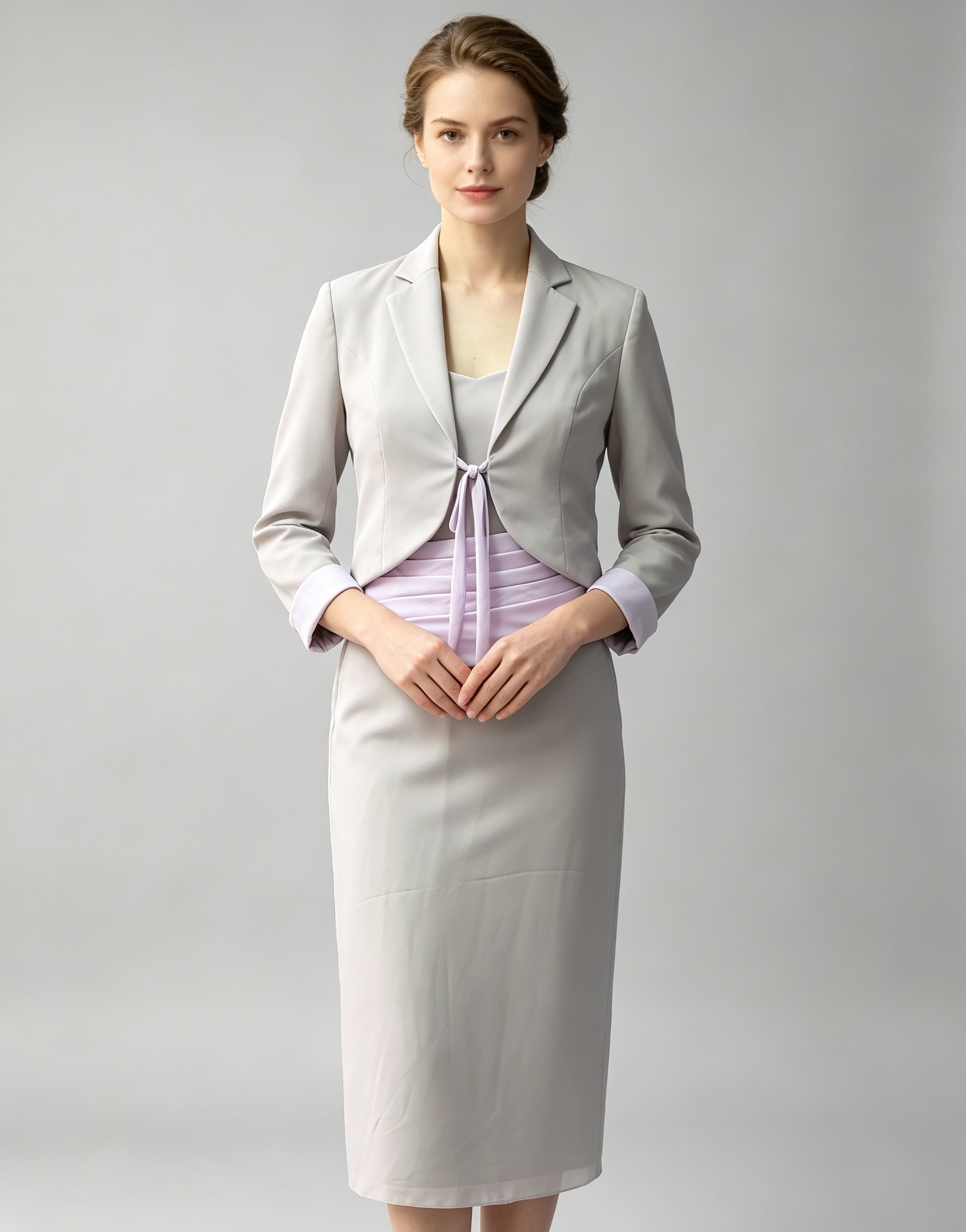 Gray Pink Strapless Mother of the Bride Dress with Sash - Elegant Two Tone Gown