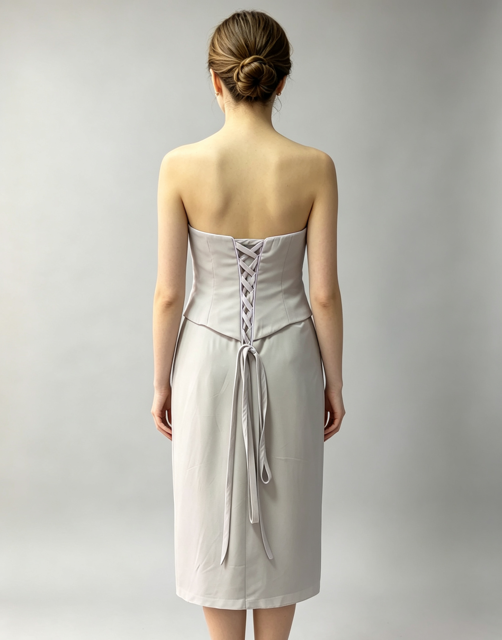 Gray Pink Strapless Mother of the Bride Dress with Sash - Elegant Two Tone Gown