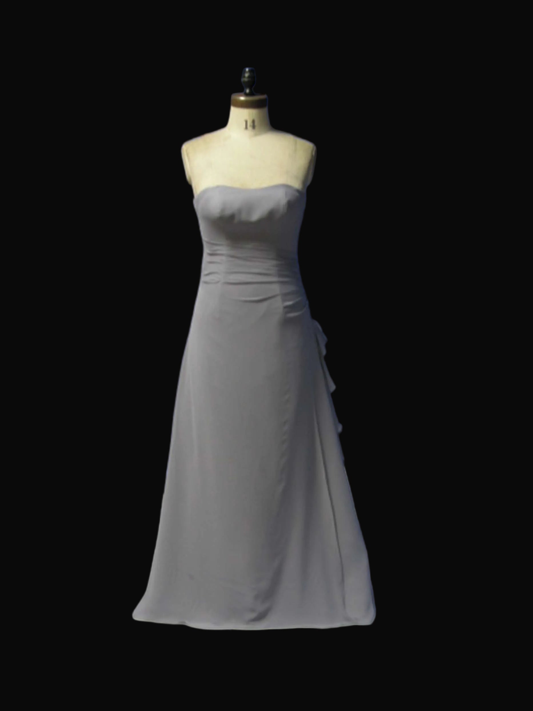 Gray Strapless Chiffon Bridesmaid Dress – A-Line Ruched Cascade Gown