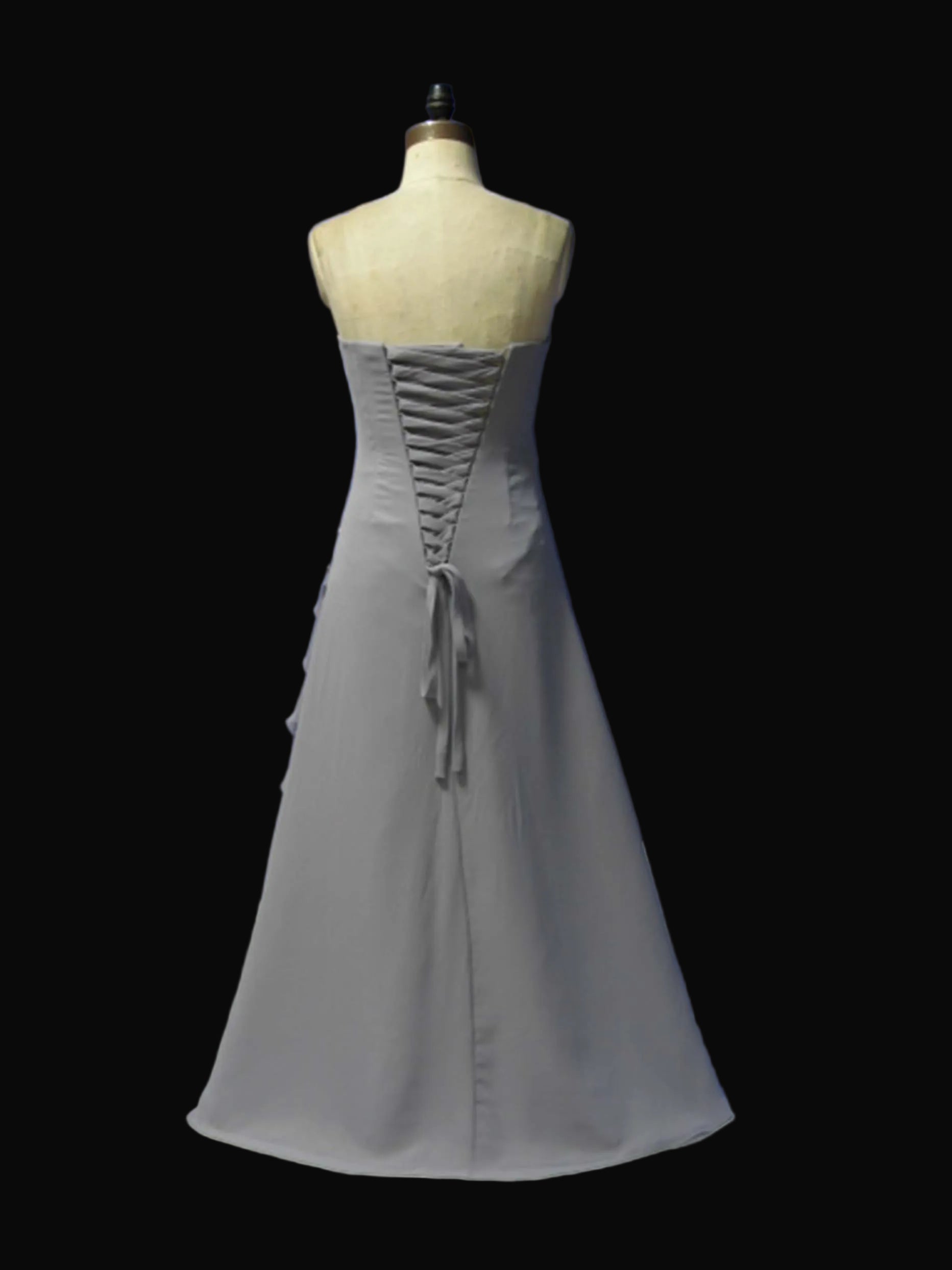 Gray Strapless Chiffon Bridesmaid Dress – A-Line Ruched Cascade Gown