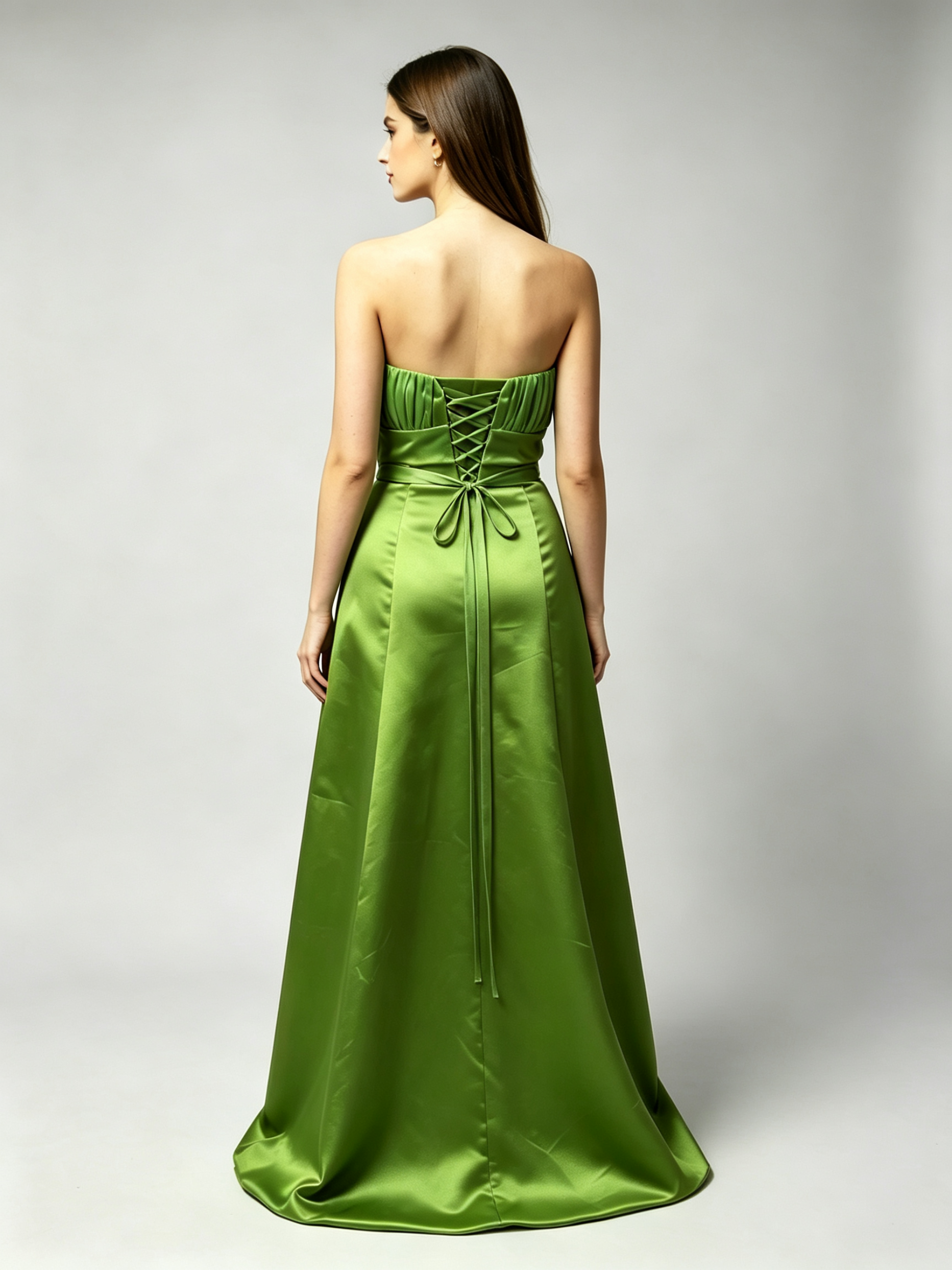 Green Strapless Bridesmaid Dress with Bow Sash - A-Line Formal Gown
