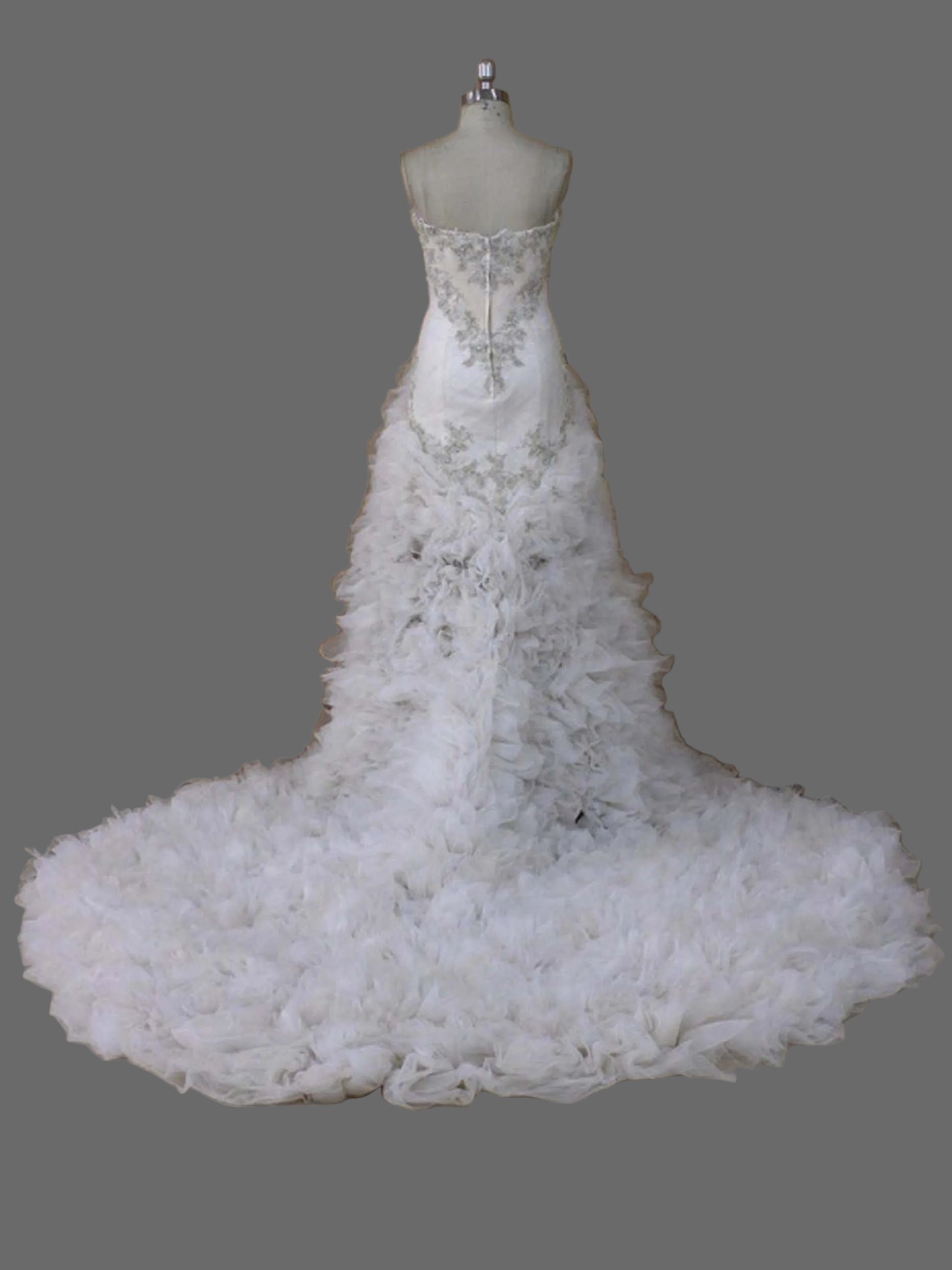 High Low Wedding Dress with 3D Floral Appliqués &  Ruffles - Dramatic Bridal Gown