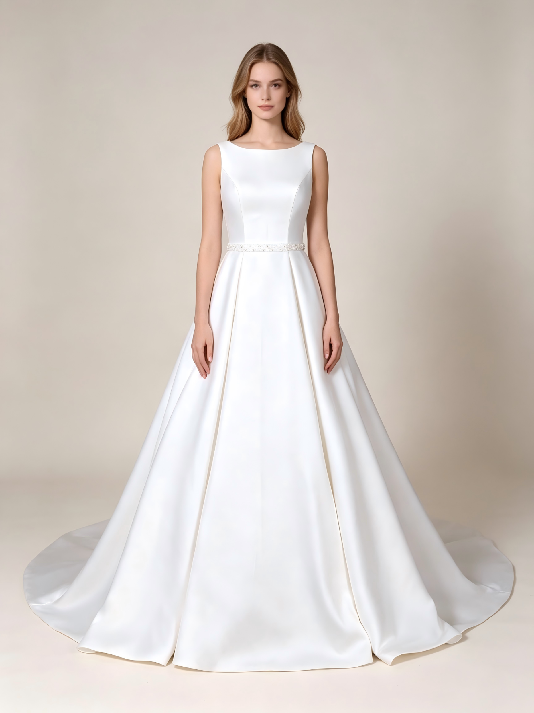 High Neck Satin A-Line Wedding Dress