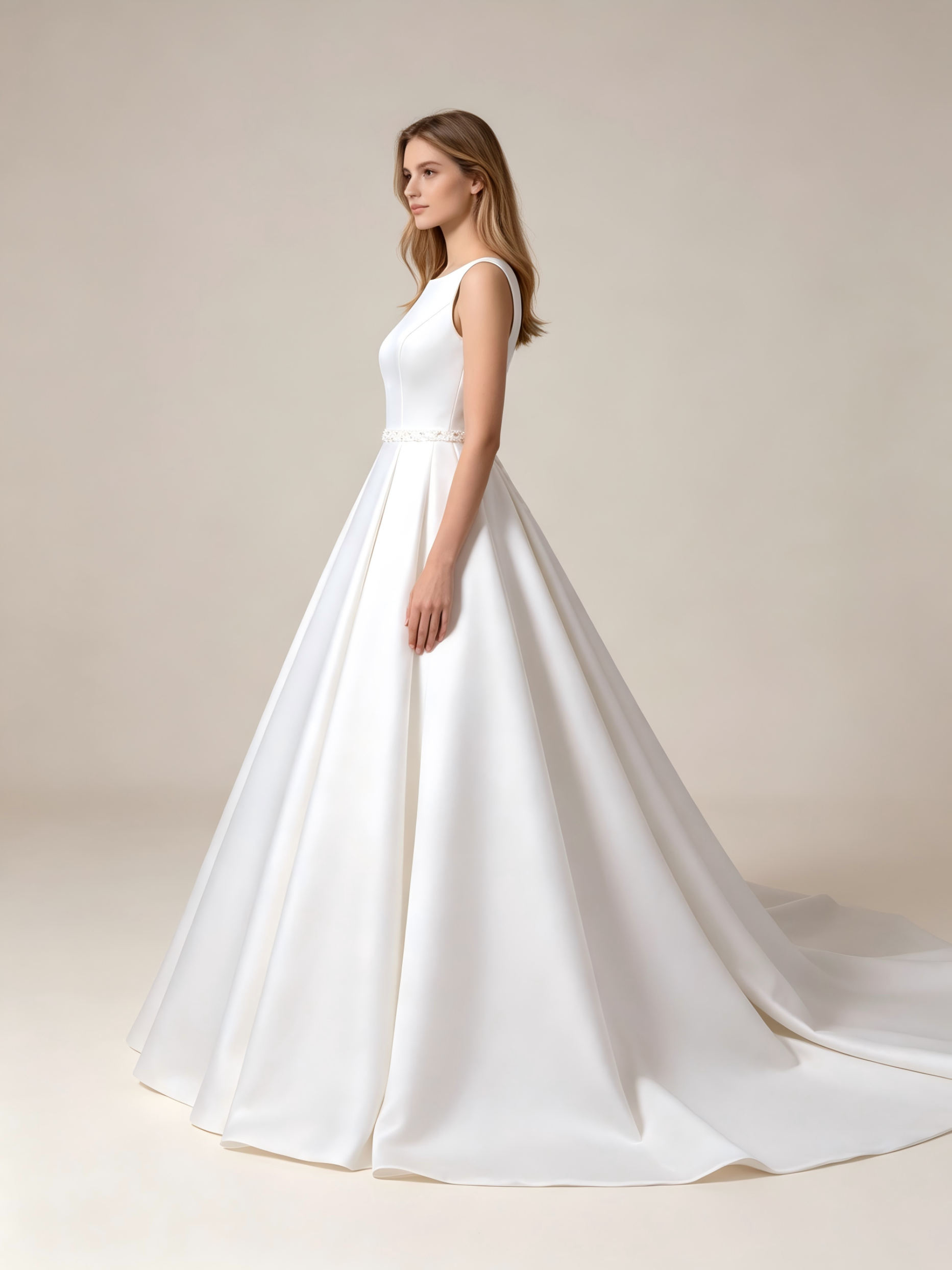 High Neck Satin A-Line Wedding Dress