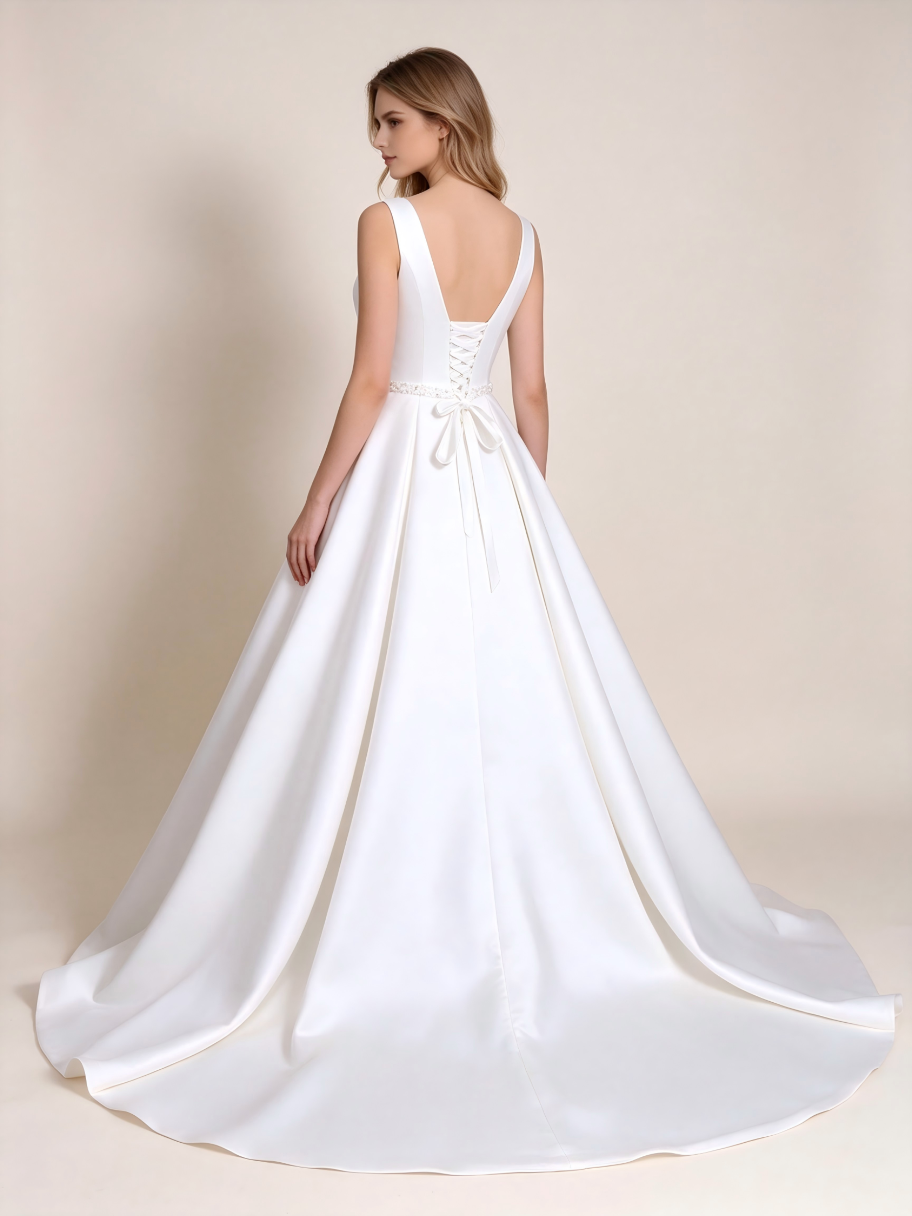 High Neck Satin A-Line Wedding Dress