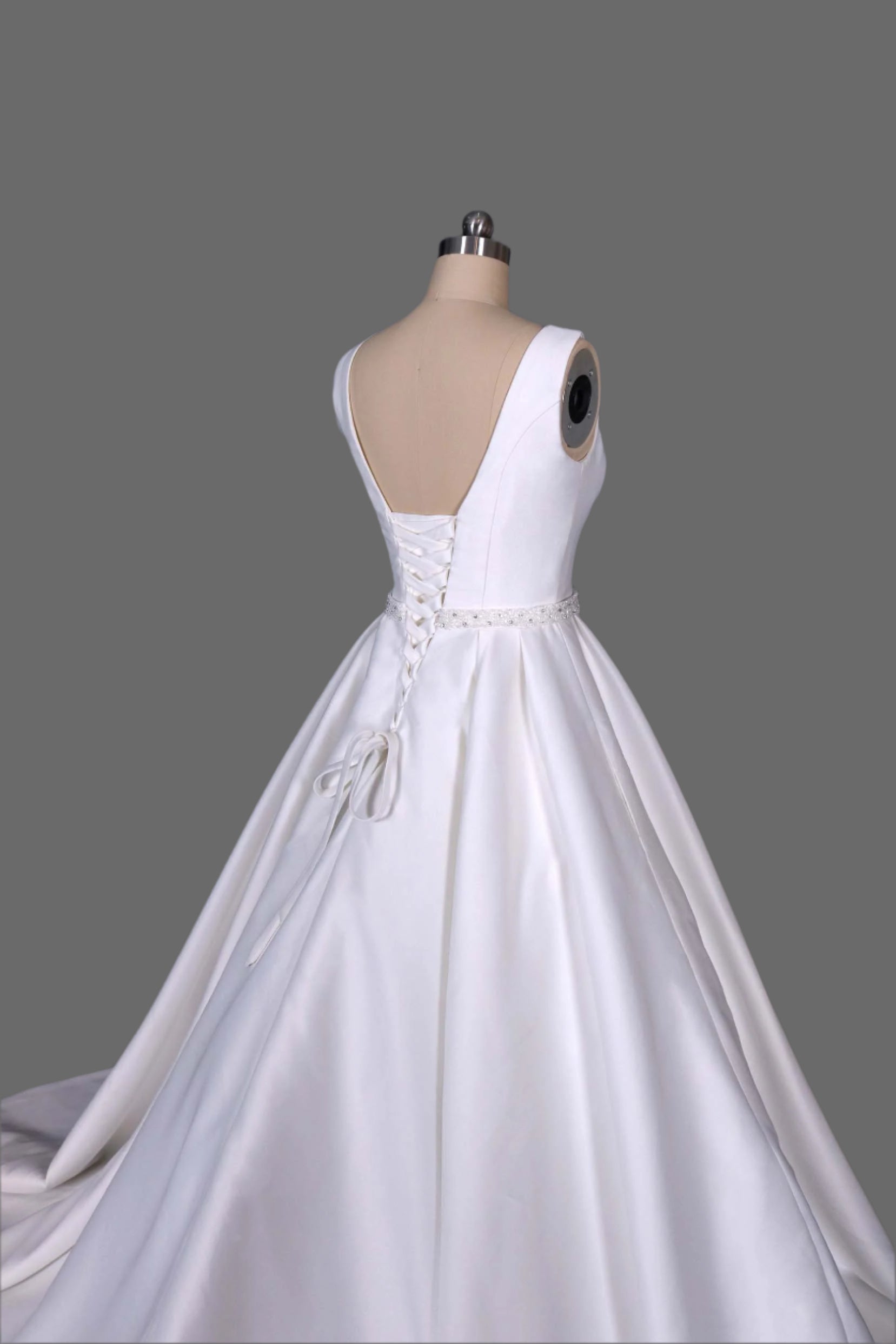 High Neck Satin A-Line Wedding Dress