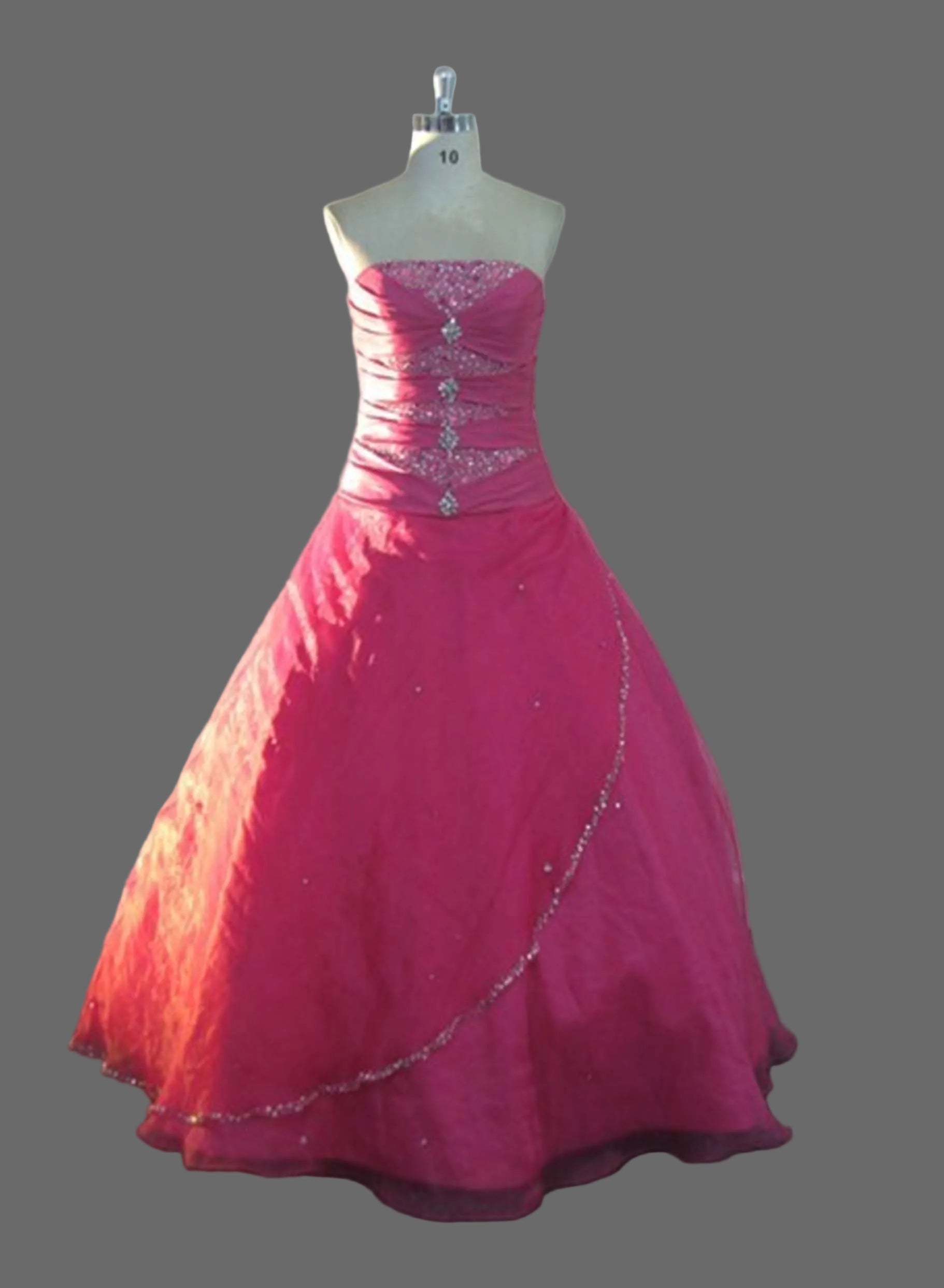 Hot Pink Quinceanera Ball Gown | Strapless Beaded Corset Dress with Layered Organza Skirt