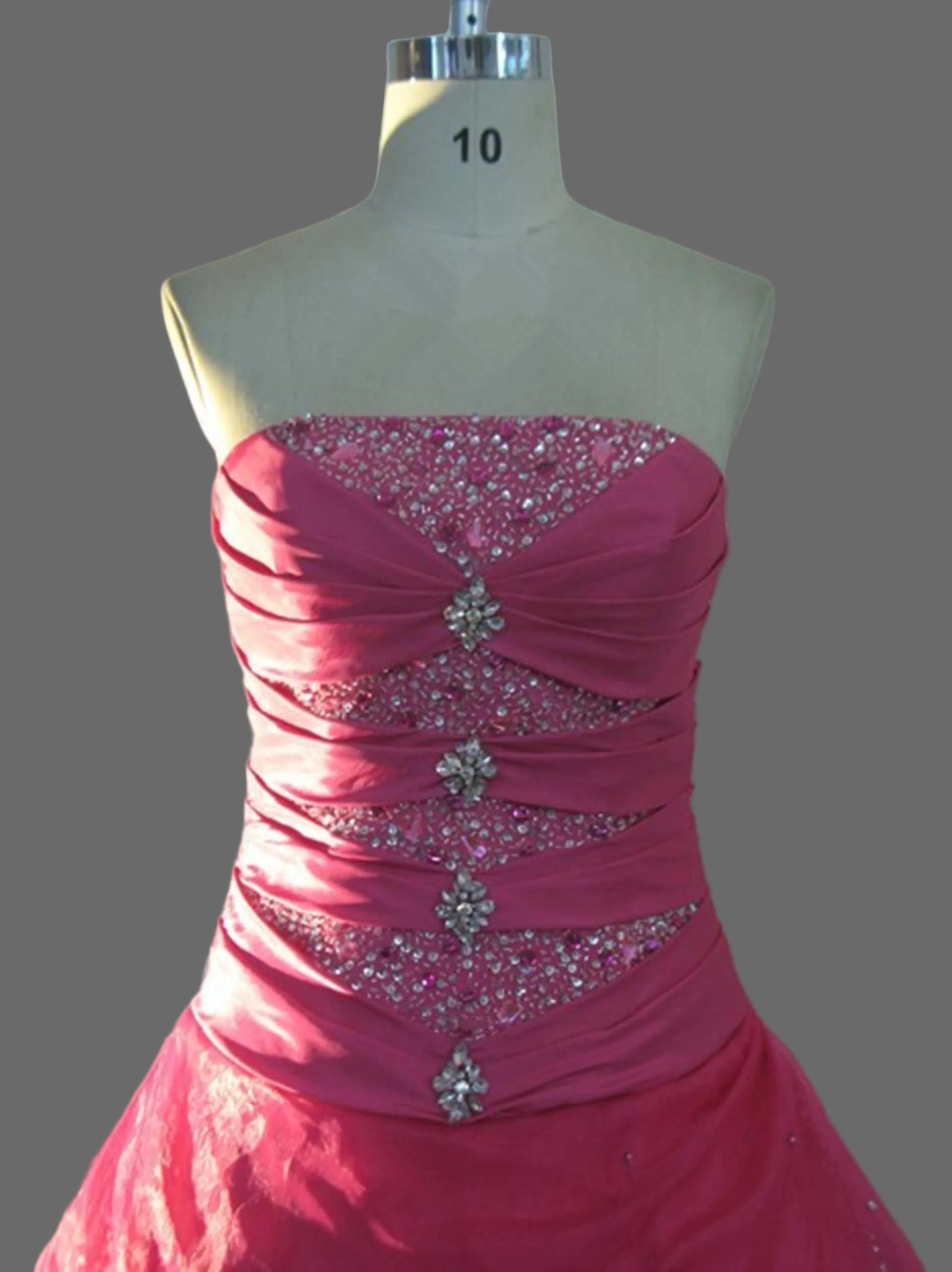 Hot Pink Quinceanera Ball Gown | Strapless Beaded Corset Dress with Layered Organza Skirt