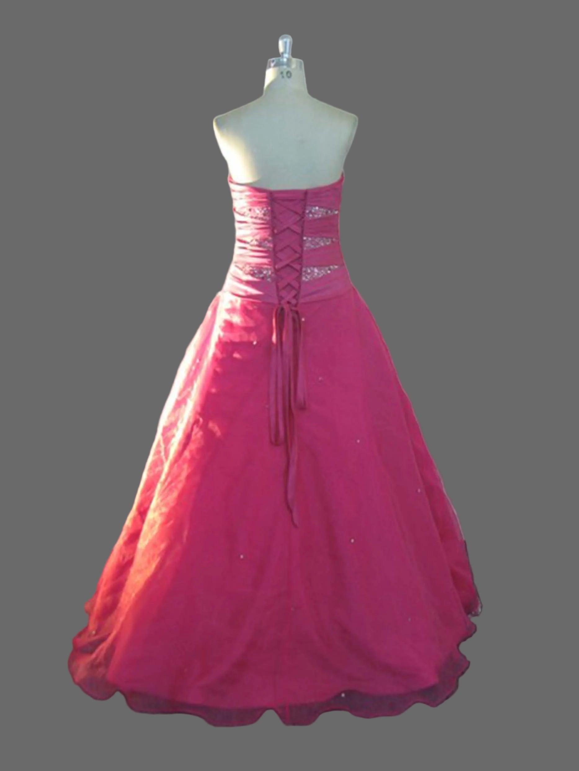 Hot Pink Quinceanera Ball Gown | Strapless Beaded Corset Dress with Layered Organza Skirt