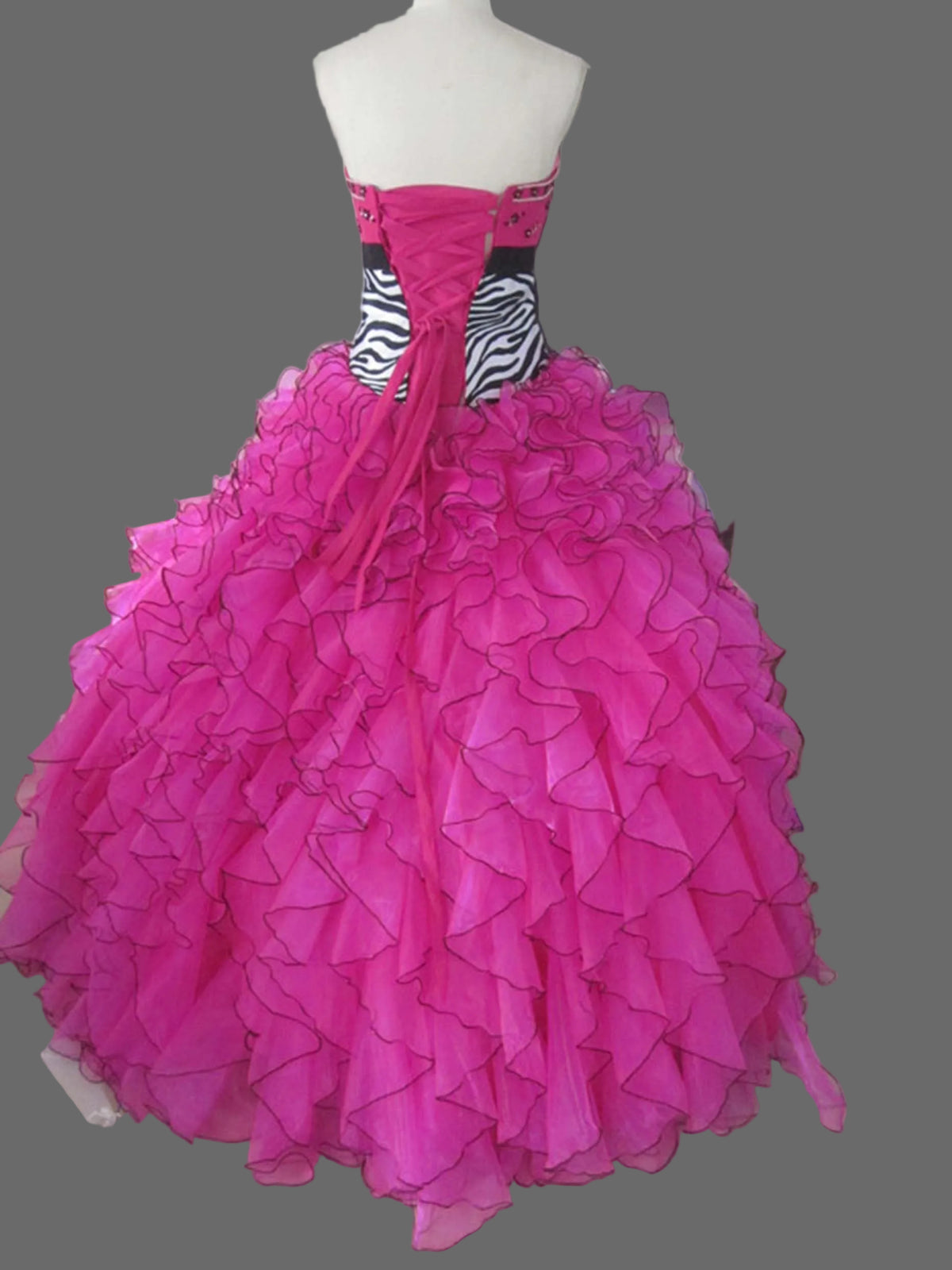 Hot Pink Quinceanera Ball Gown | Zebra Print & Ruffled Organza