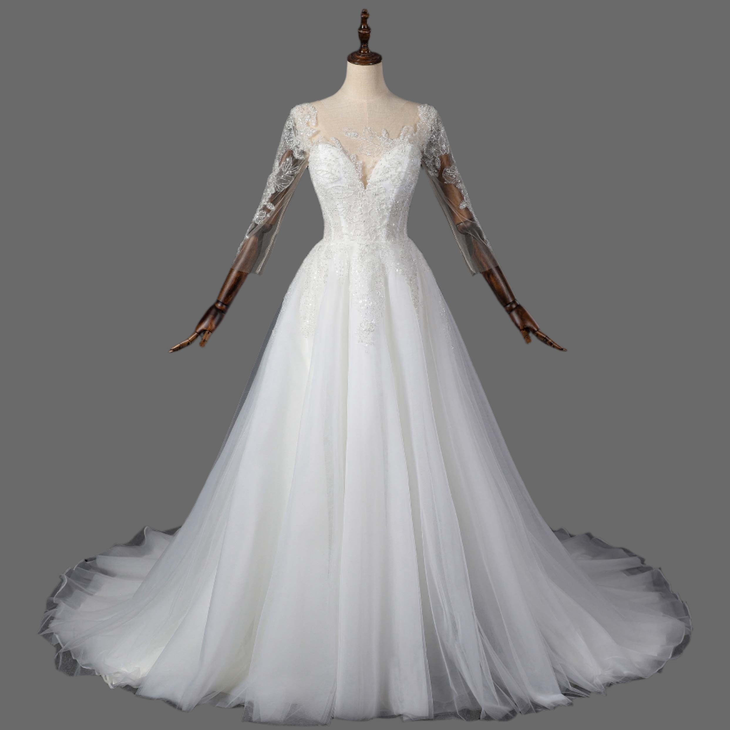 Hot Sale A-Line Tulle Beaded Wedding Dress