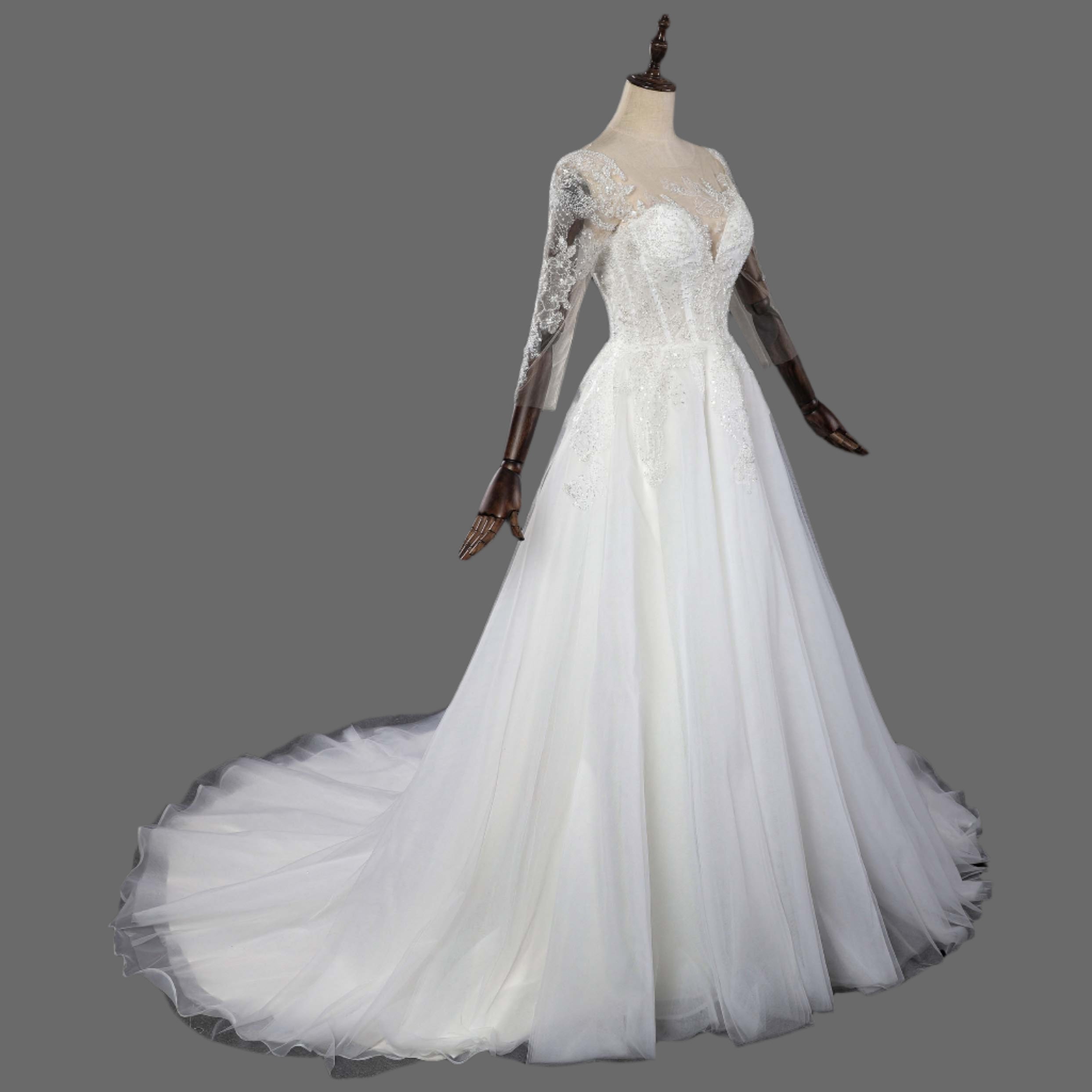 Hot Sale A-Line Tulle Beaded Wedding Dress