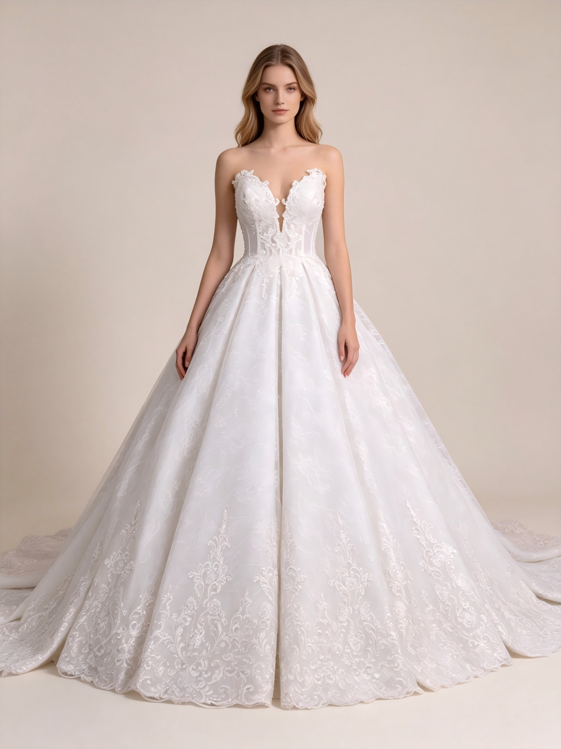 Hot Sale Ball Gown Lace appliques Wedding Dress