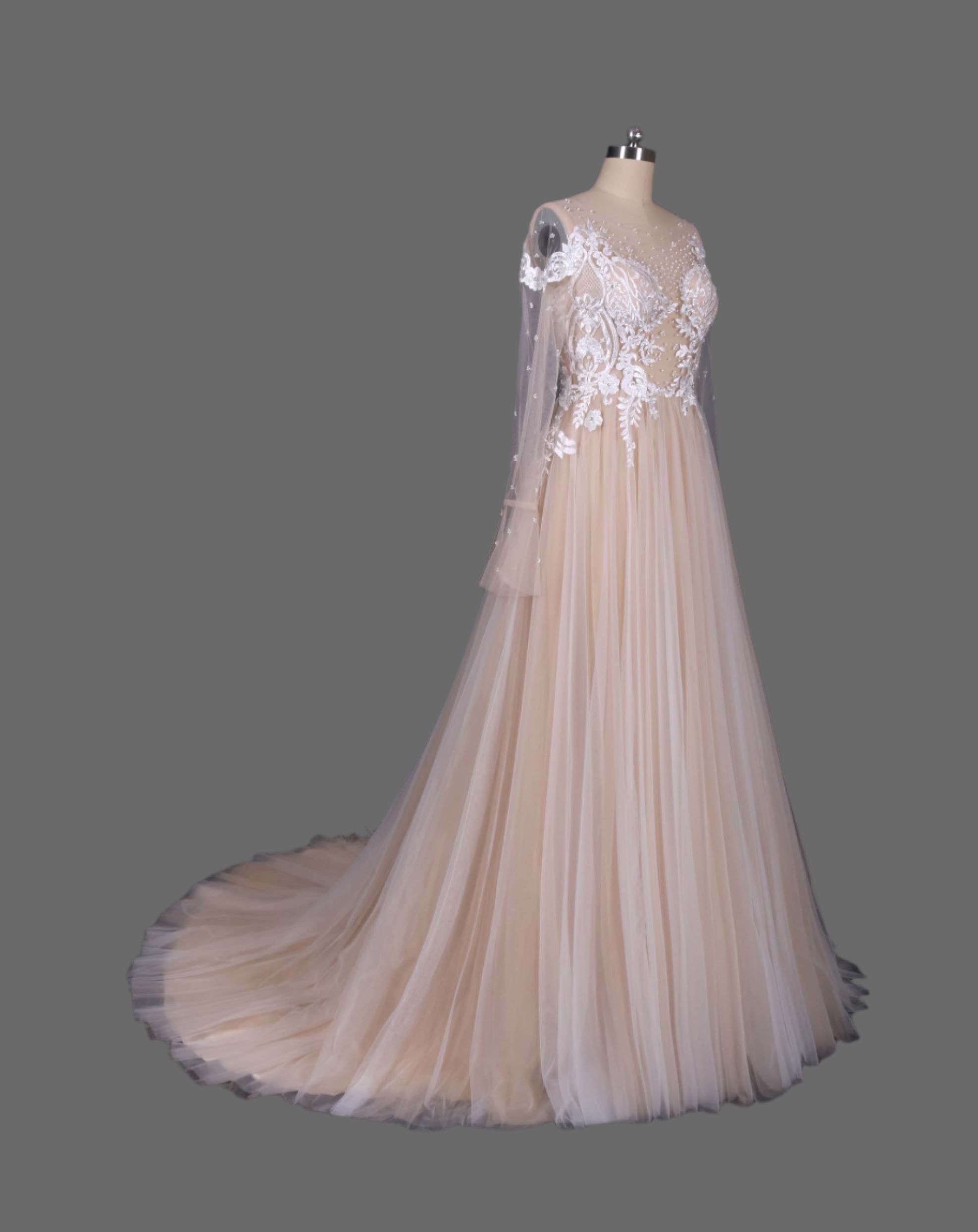 Hot sale Lace and Tulle A-Line Wedding Dress with Long Sleeves - Designer Bridal Gown for the Modern Bride