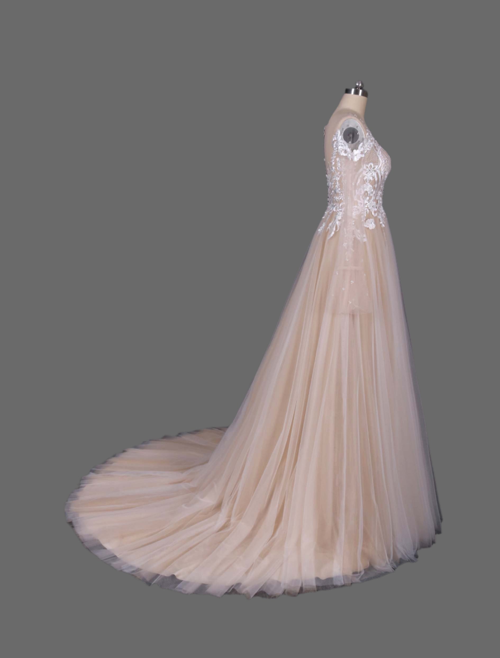 Hot sale Lace and Tulle A-Line Wedding Dress with Long Sleeves - Designer Bridal Gown for the Modern Bride