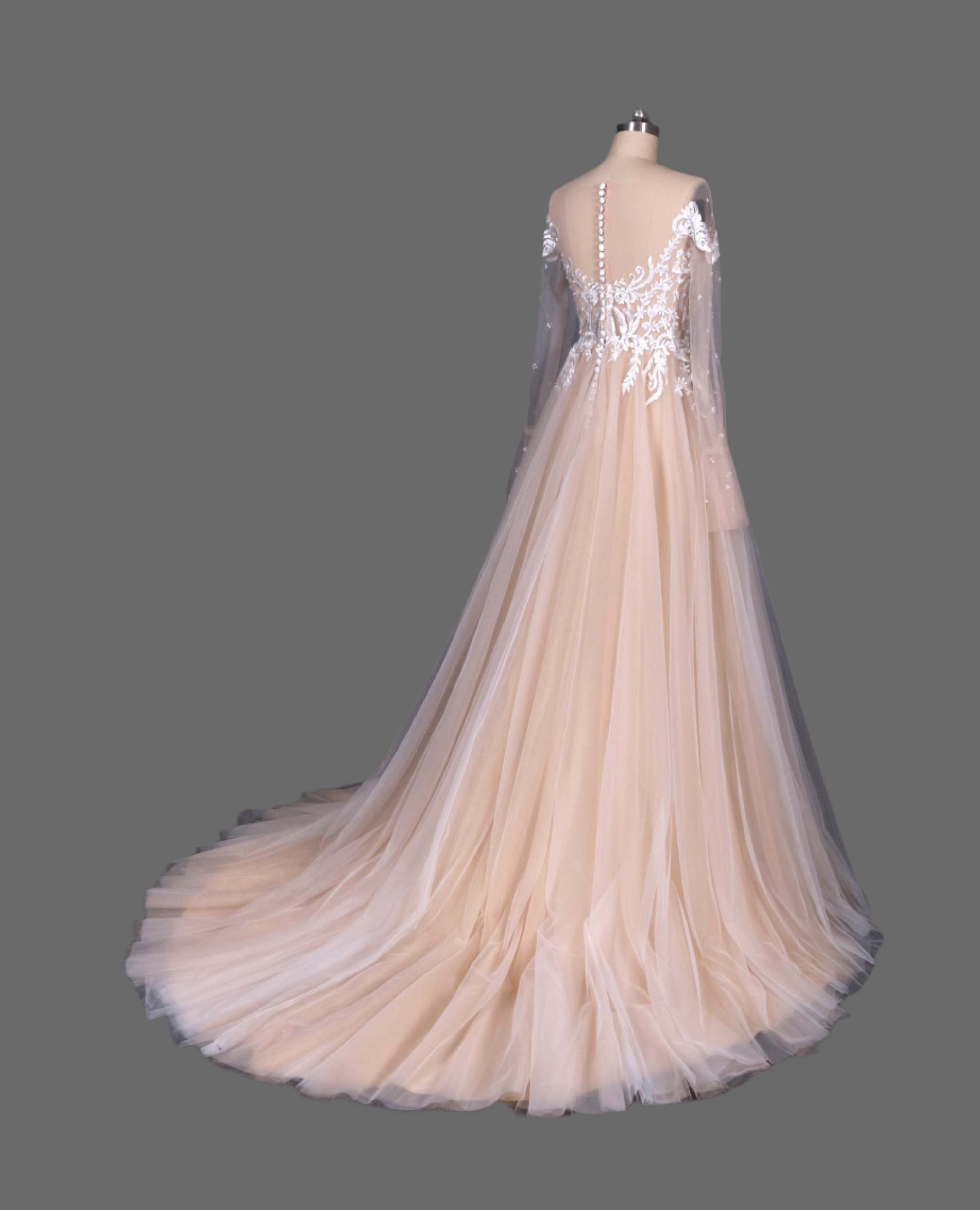 Hot sale Lace and Tulle A-Line Wedding Dress with Long Sleeves - Designer Bridal Gown for the Modern Bride