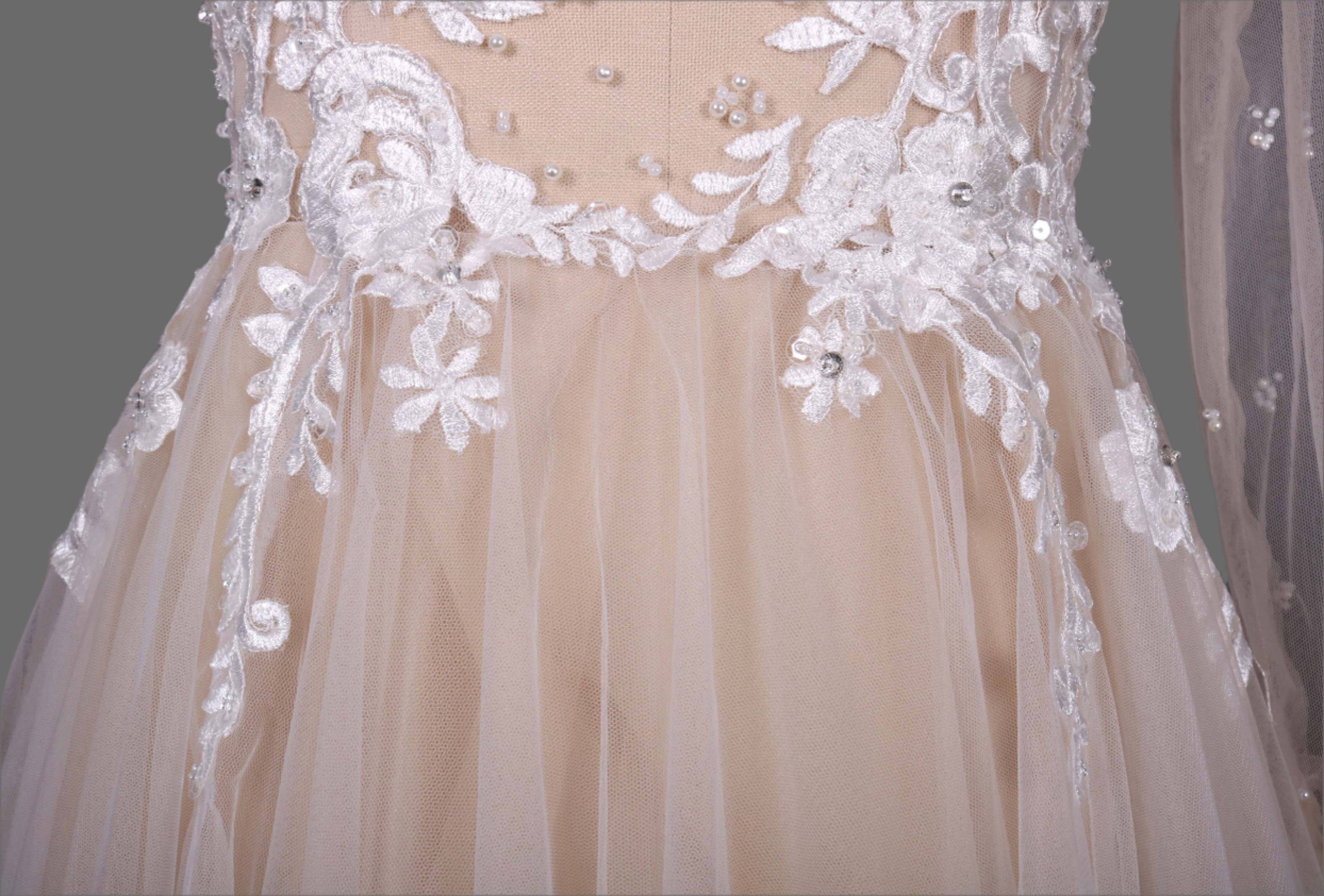 Hot sale Lace and Tulle A-Line Wedding Dress with Long Sleeves - Designer Bridal Gown for the Modern Bride