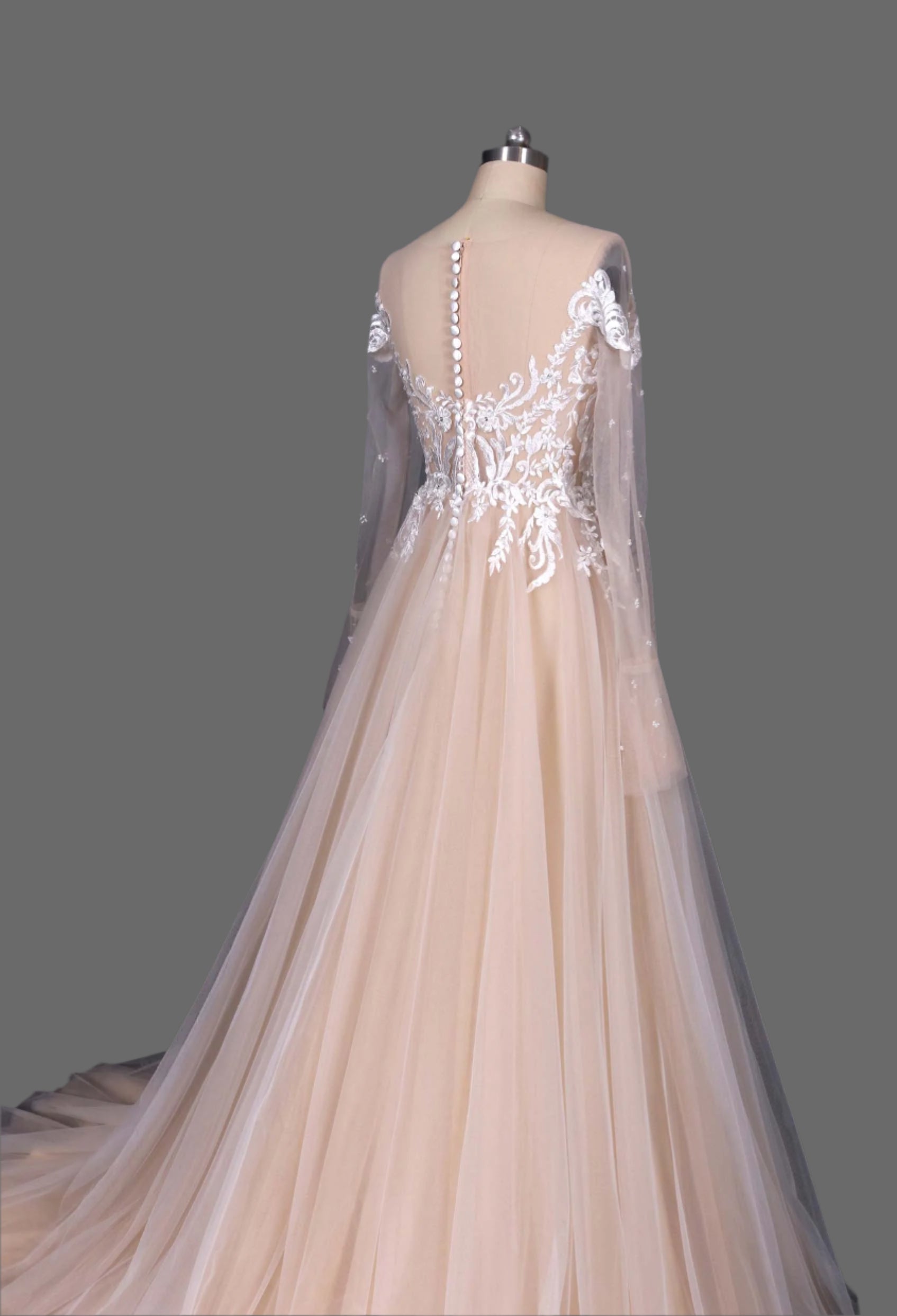 Hot sale Lace and Tulle A-Line Wedding Dress with Long Sleeves - Designer Bridal Gown for the Modern Bride