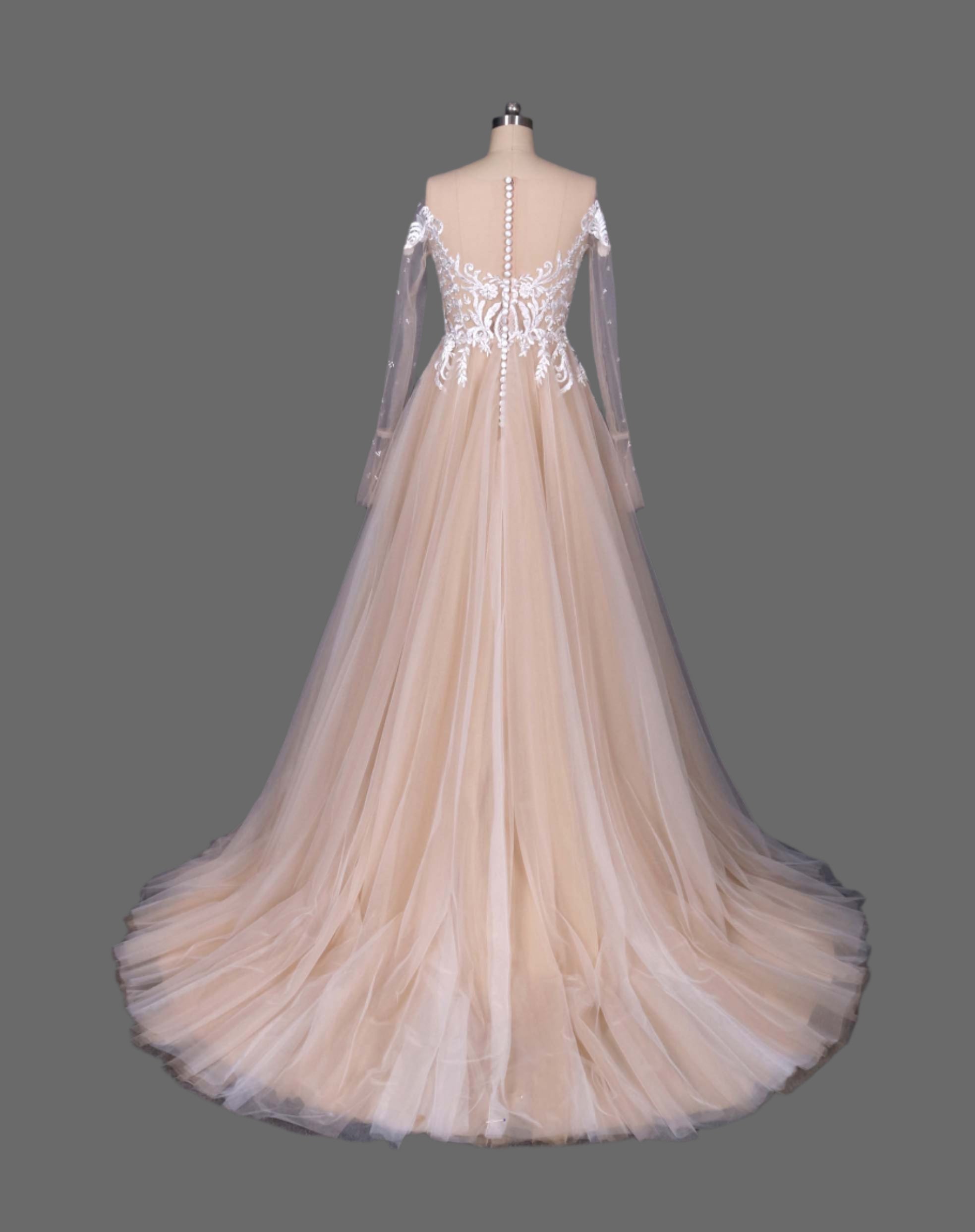 Hot sale Lace and Tulle A-Line Wedding Dress with Long Sleeves - Designer Bridal Gown for the Modern Bride